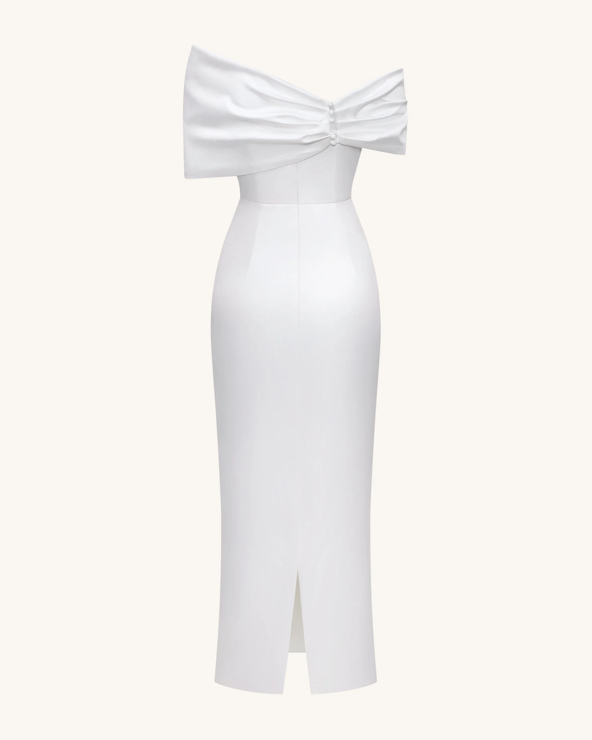 Satin Asymmetric Bow Maxi Dress - White - FASHION NOB