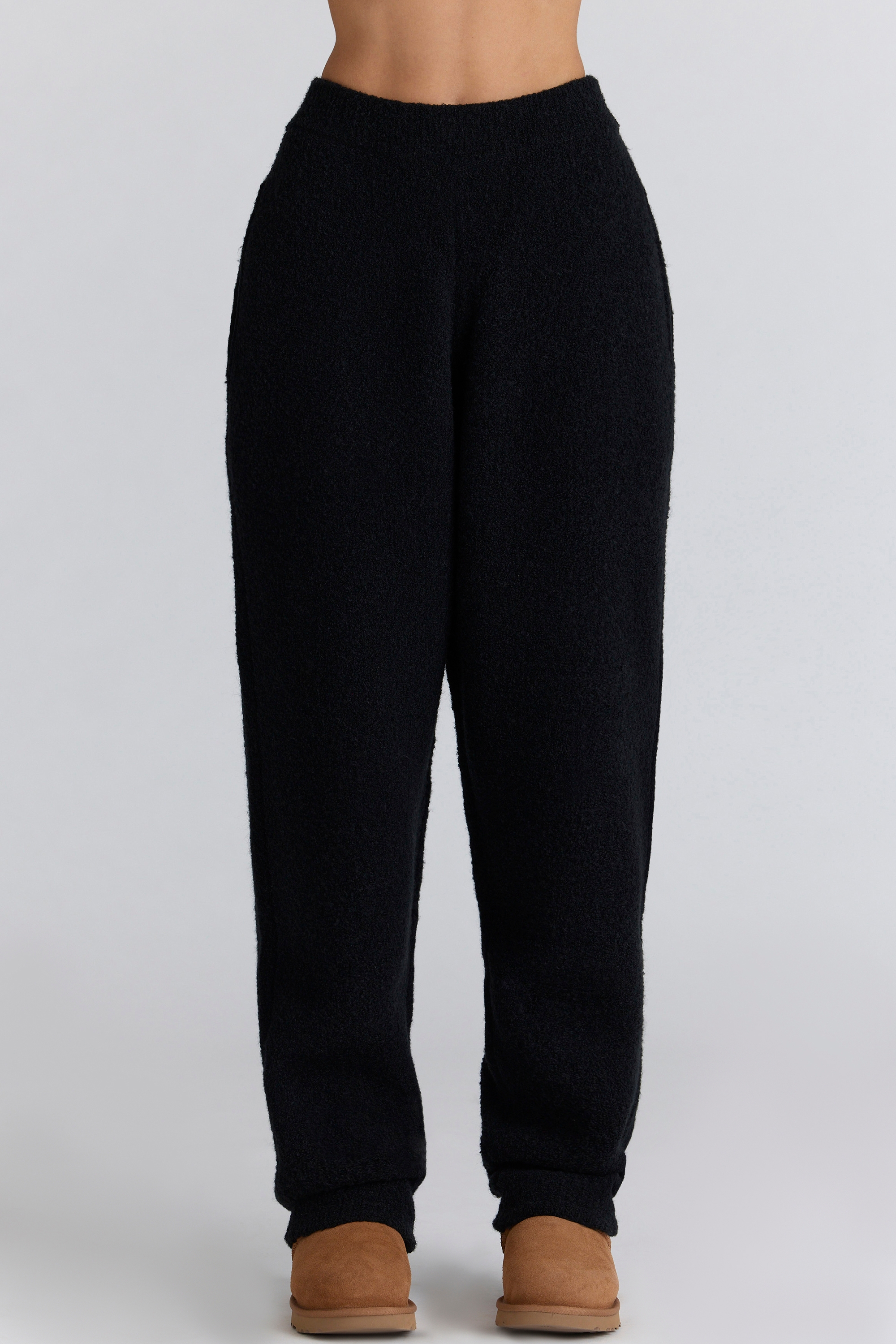 Black Wool Boucle Knit Trousers