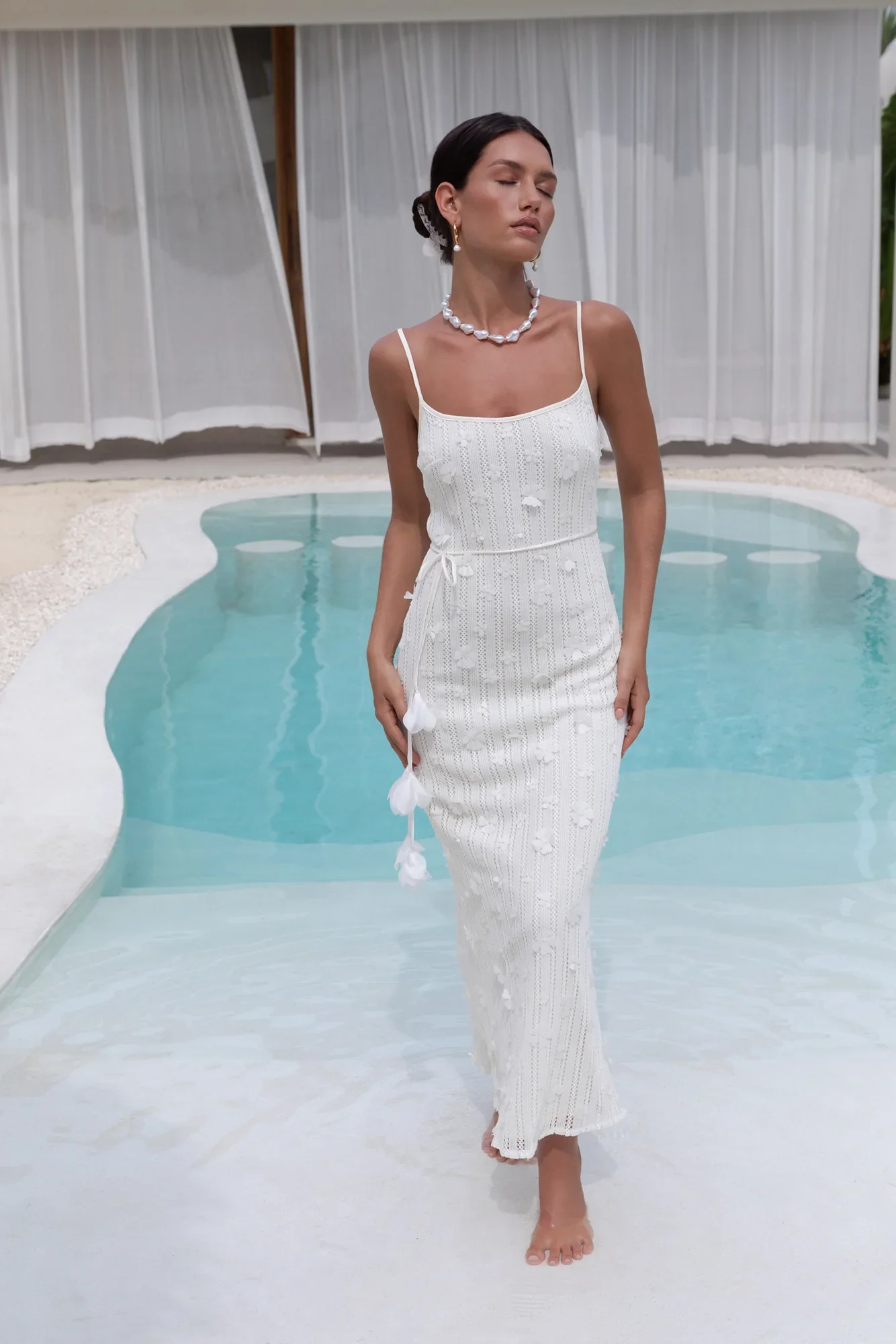Whispering Petals Knit Midi Dress Cream