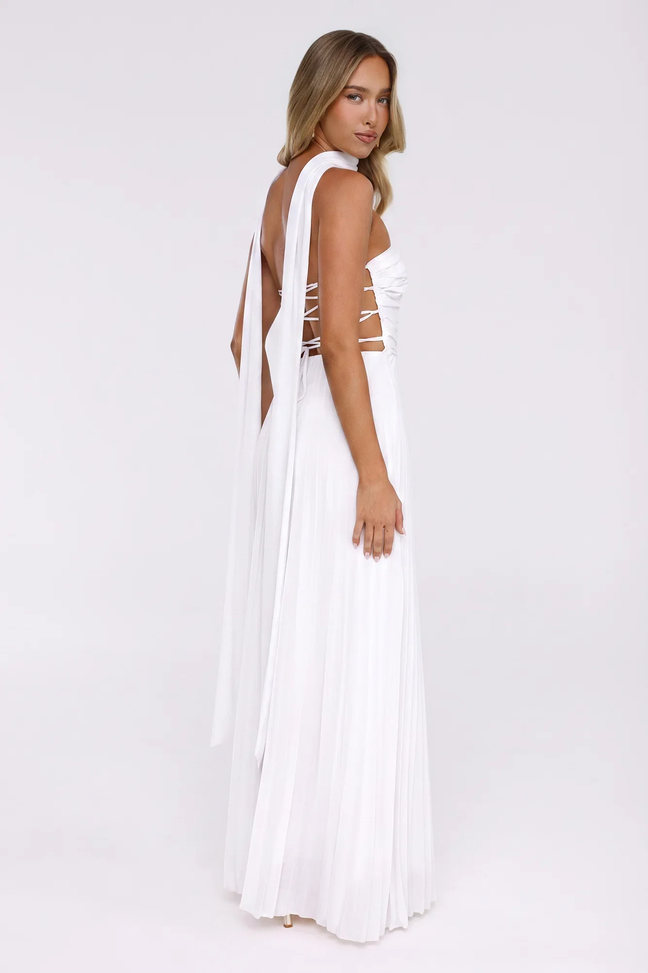 Sugar Babe Strapless Pleated Maxi Dress White