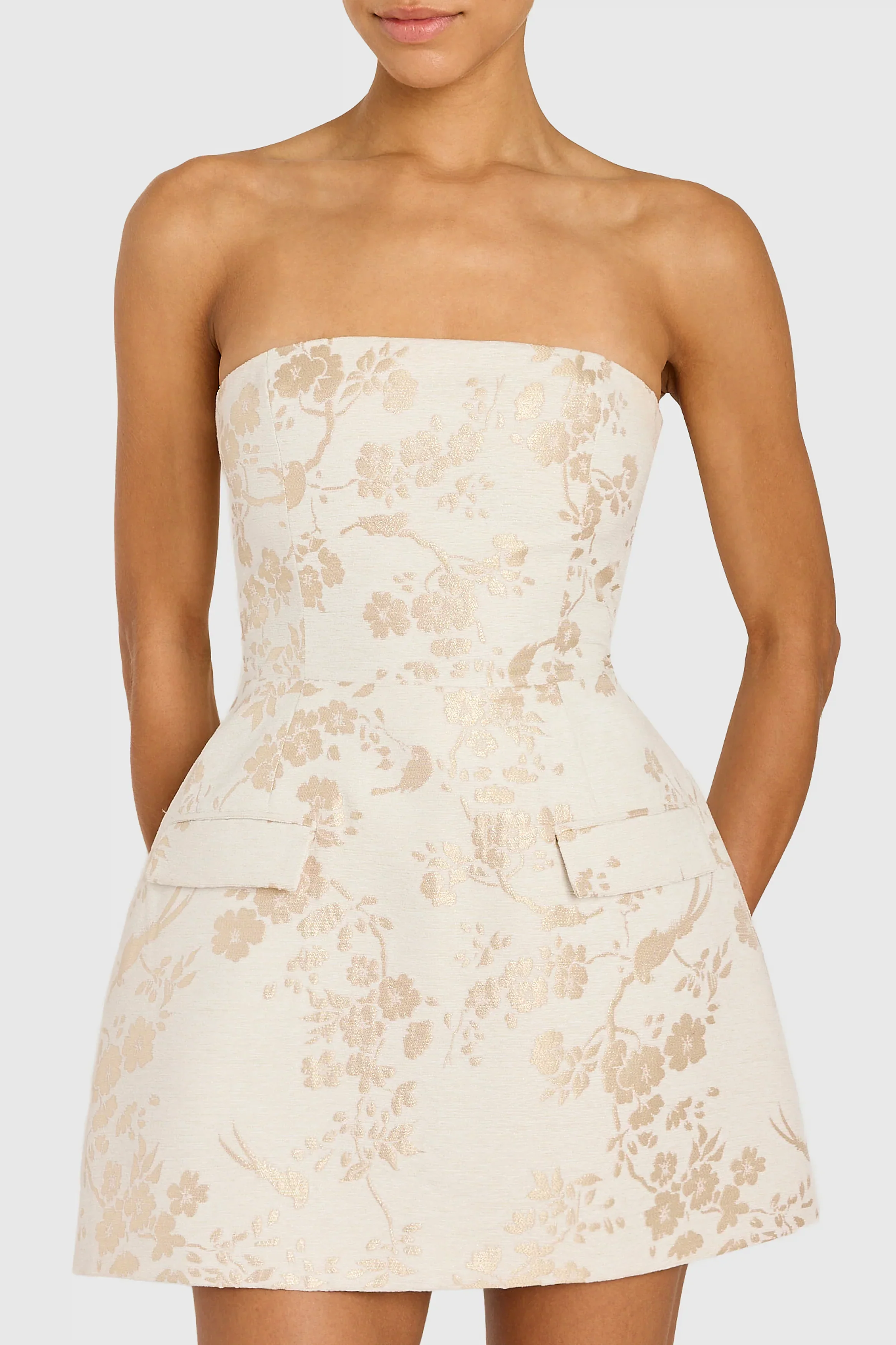 Strapless Bethany Romper in Cecile Jacquard