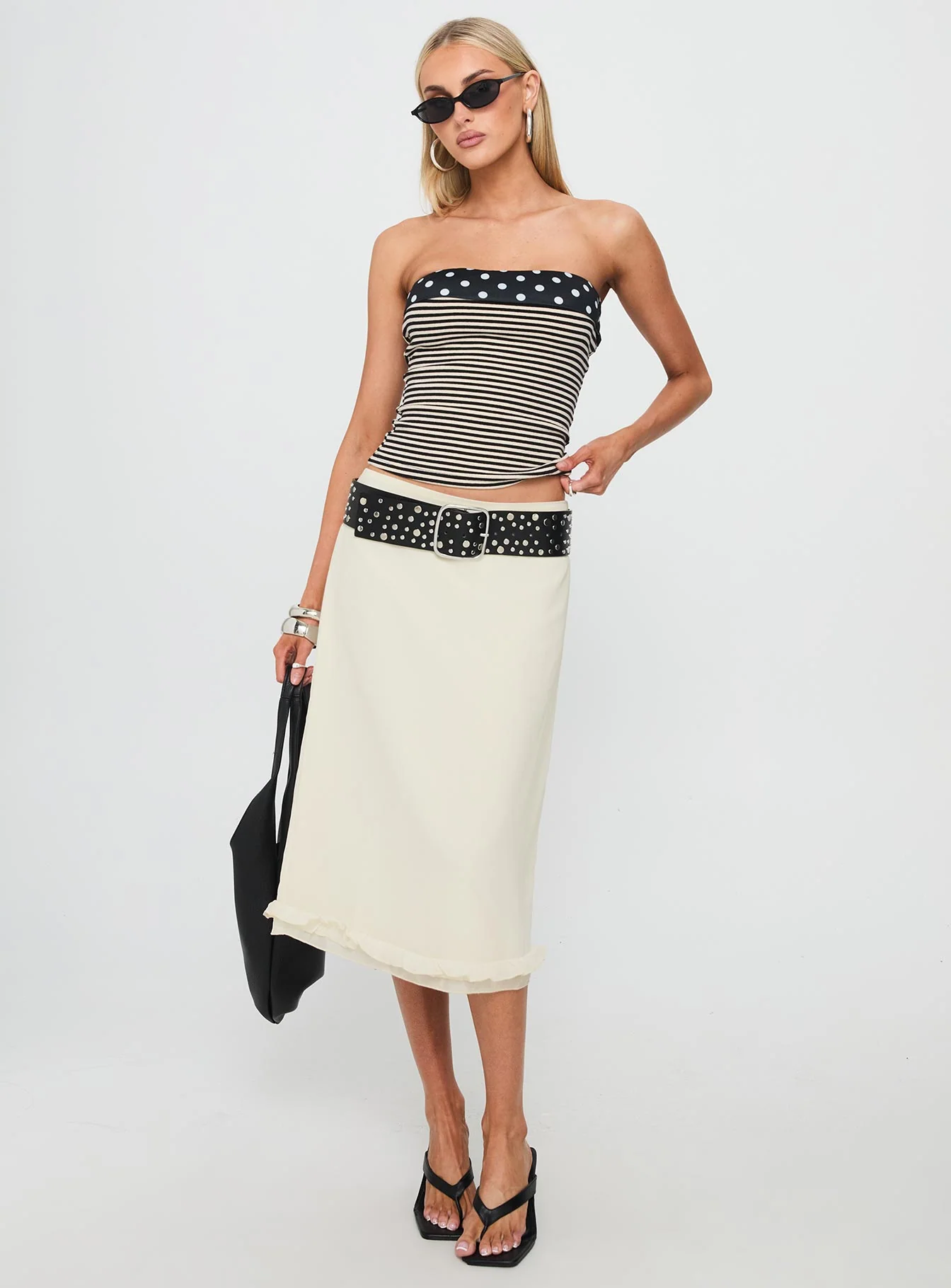 Rosette Frill Midi Skirt Cream