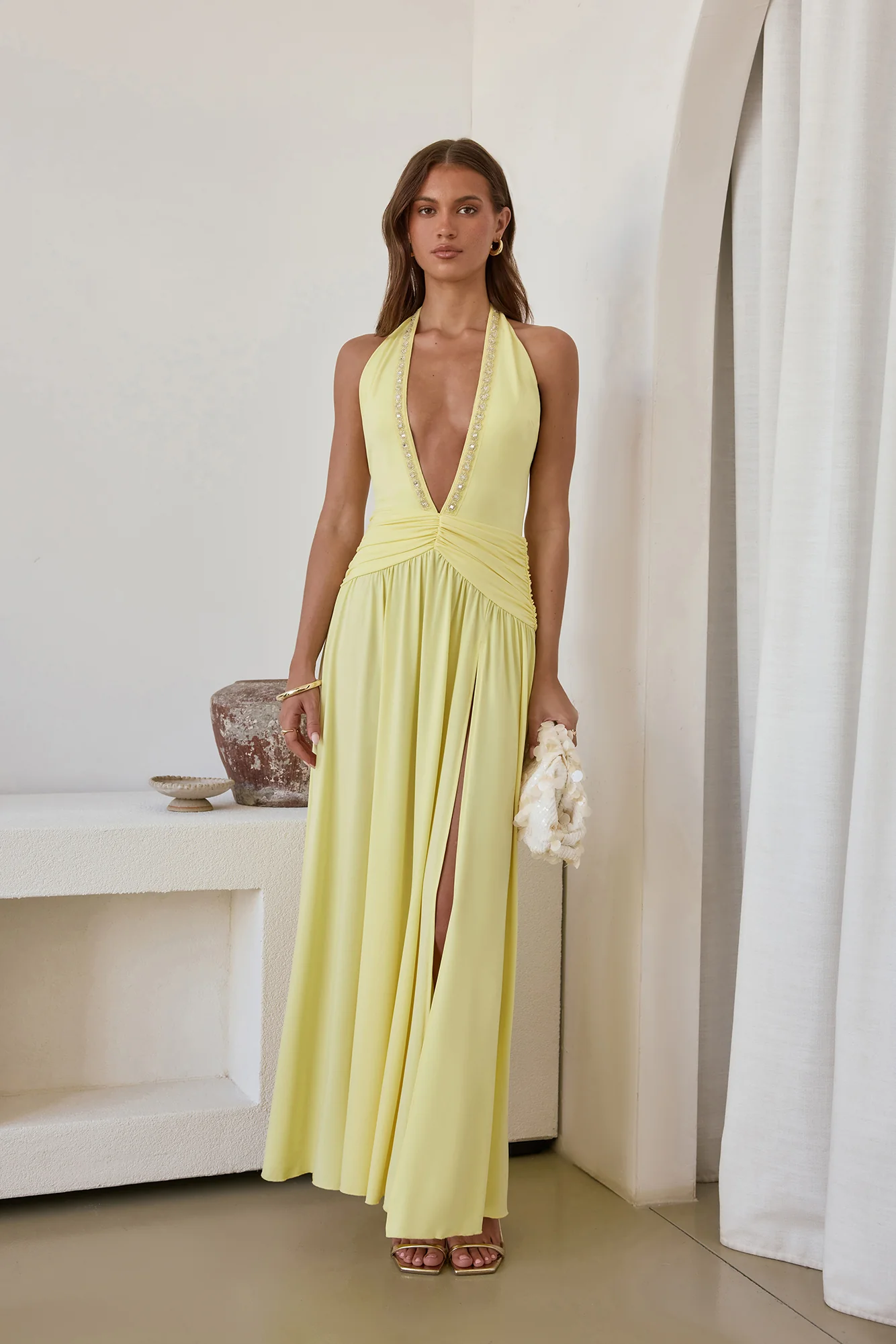 Bewitched By Light Halter Maxi Dress Yellow - luluinthesky
