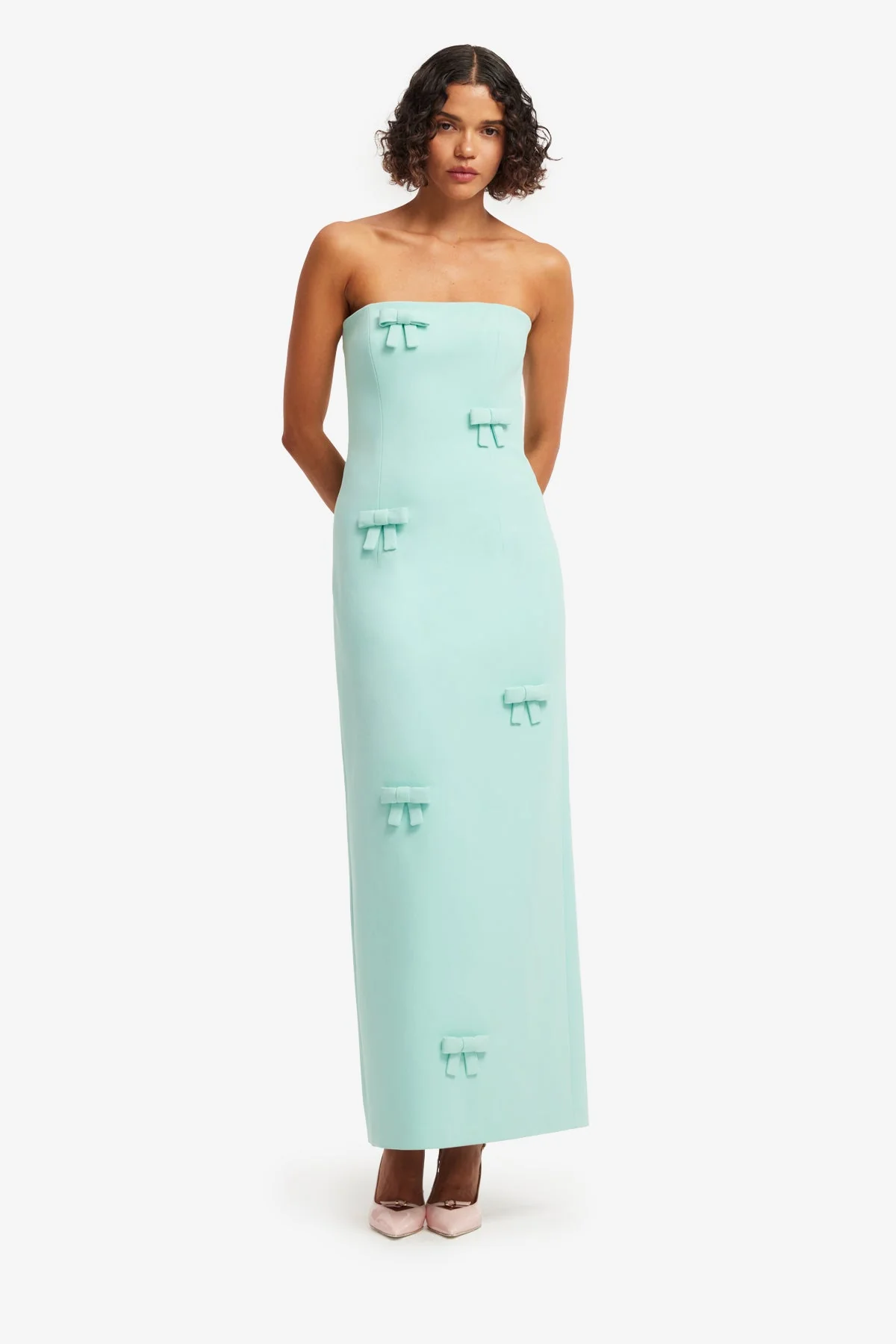 Rayna Bow Bustier Maxi Dress - Pale Turquoise