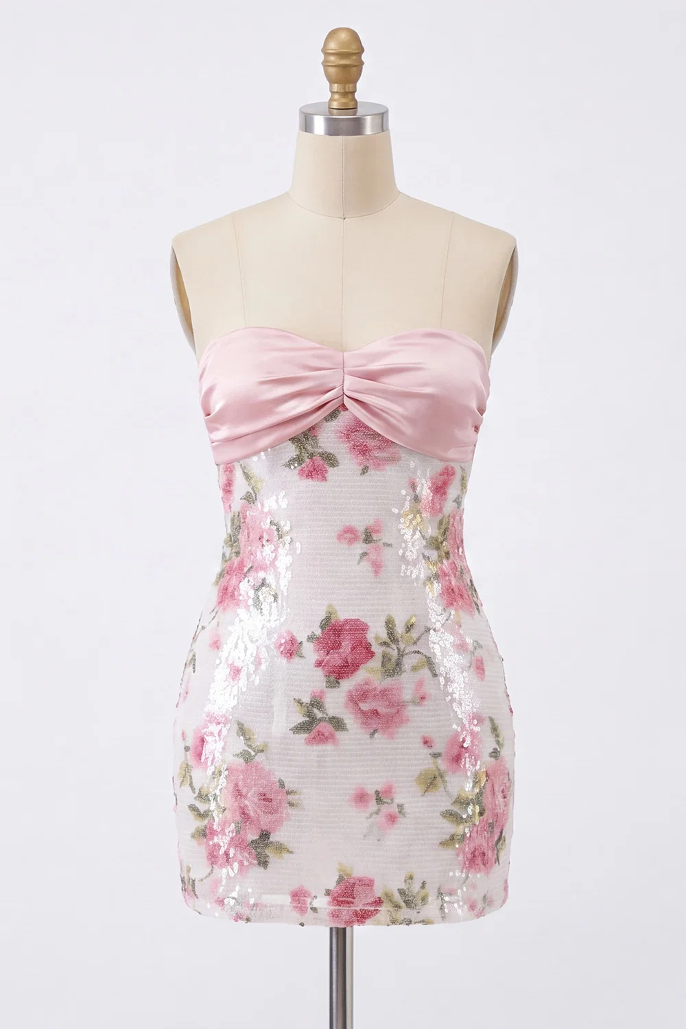 Light Pink Bodycon Strapless Mini Homecoming Dress with Sequins - FASHION NOB
