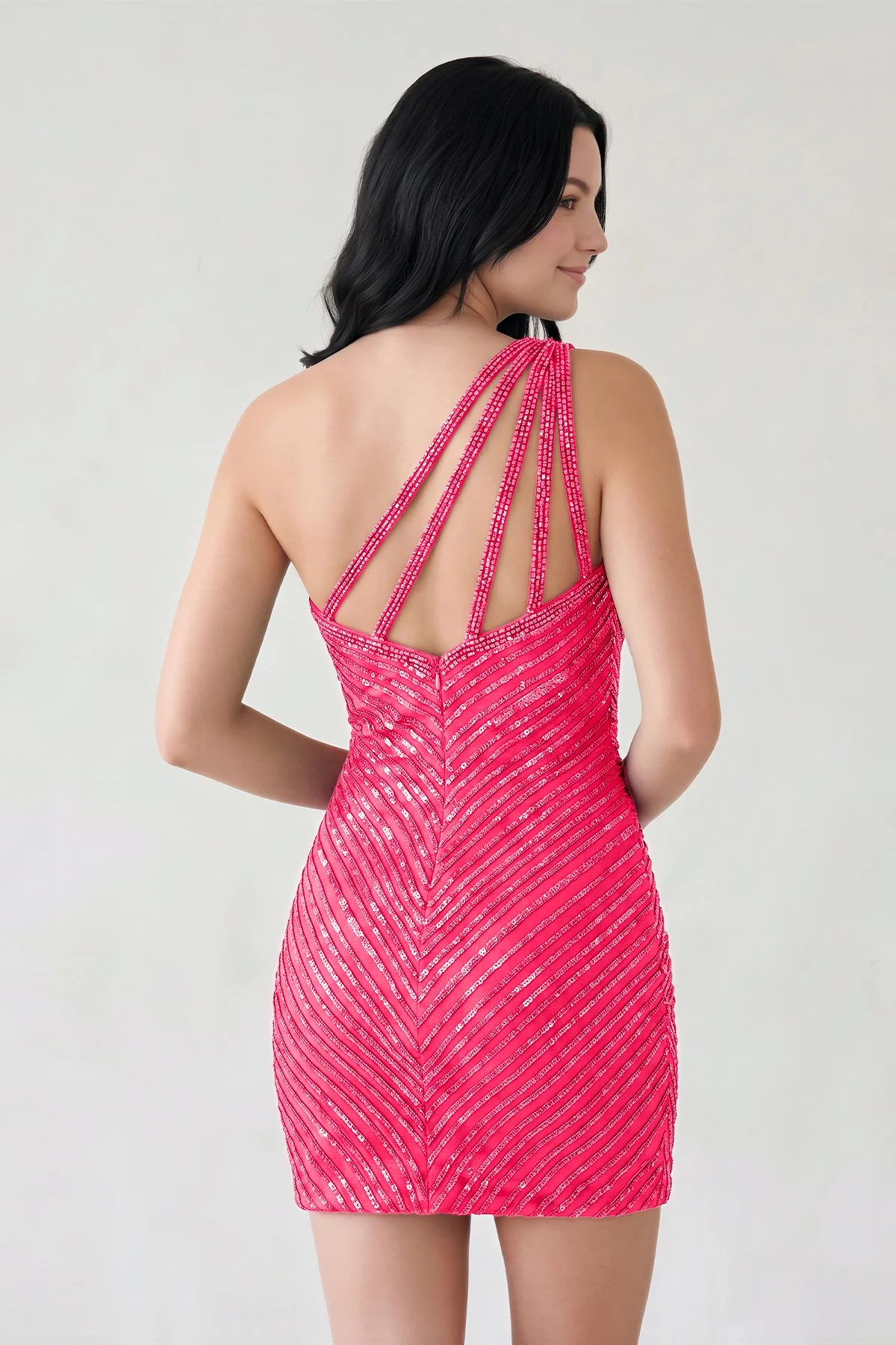 Glitter Dark Green One Shoulder Beaded Tight Mini Homecoming Dresses