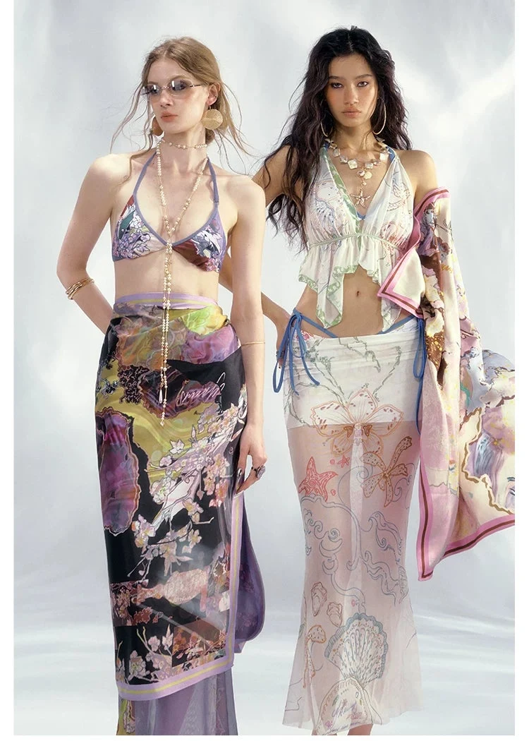 Island Climate Printed Mesh Camisole & Skirt Set