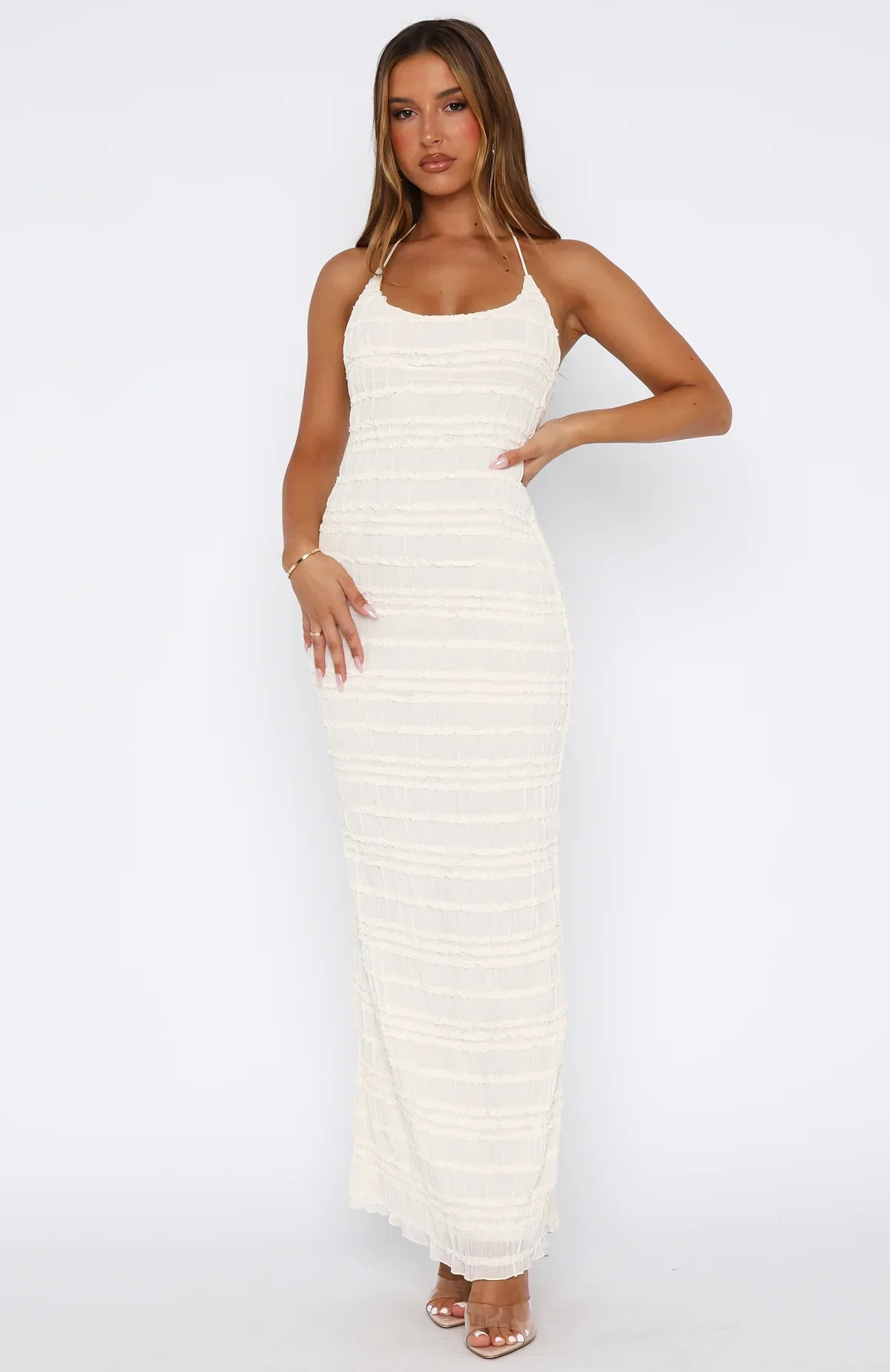 Never Say Goodbye Halter Maxi Dress Cream - luluinthesky