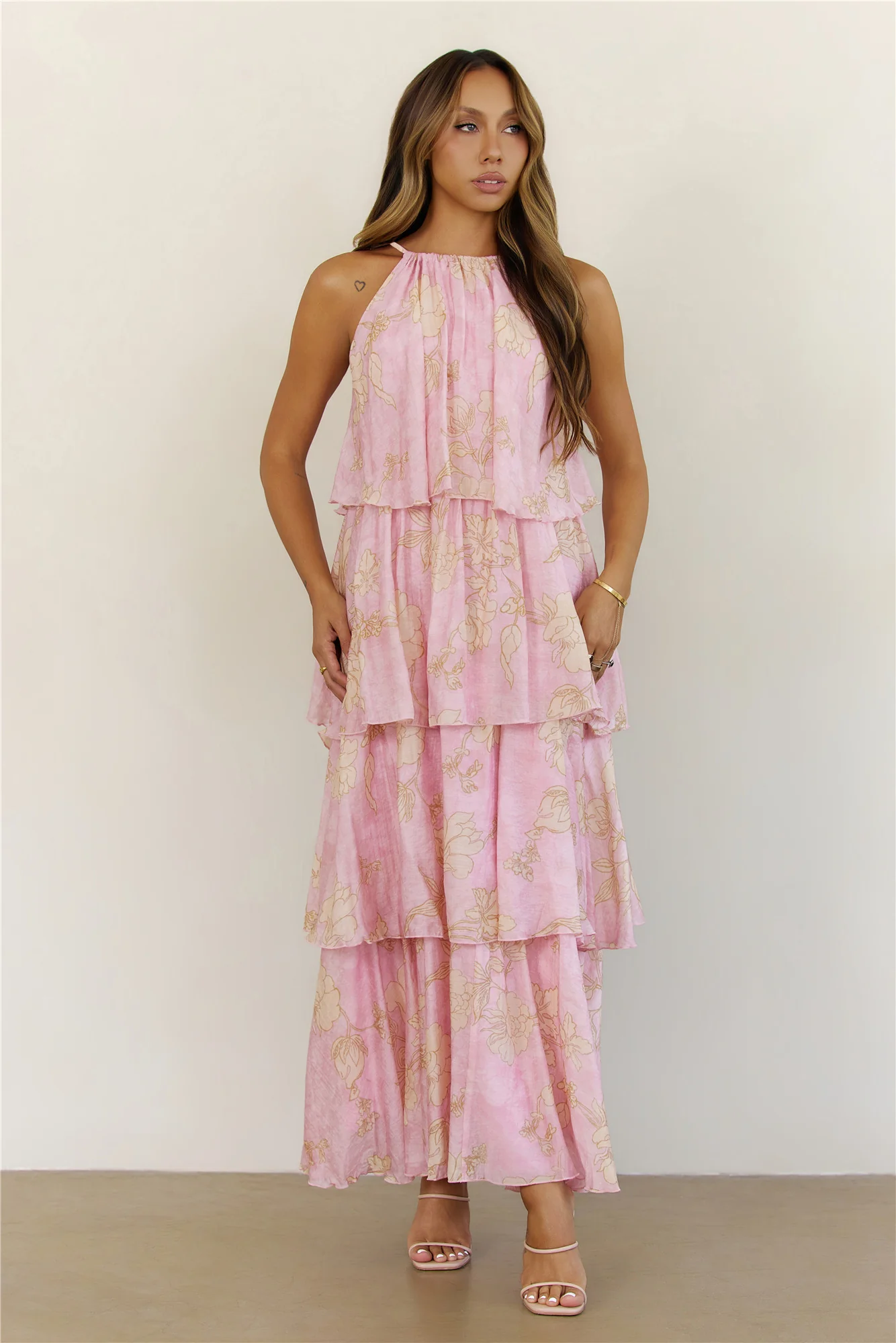 Dreamy Floral Tiered Maxi Dress Pink