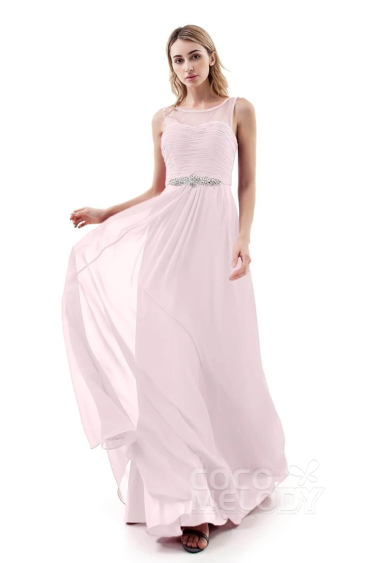 A-Line Sweep-Brush Train Chiffon Dress PR3400