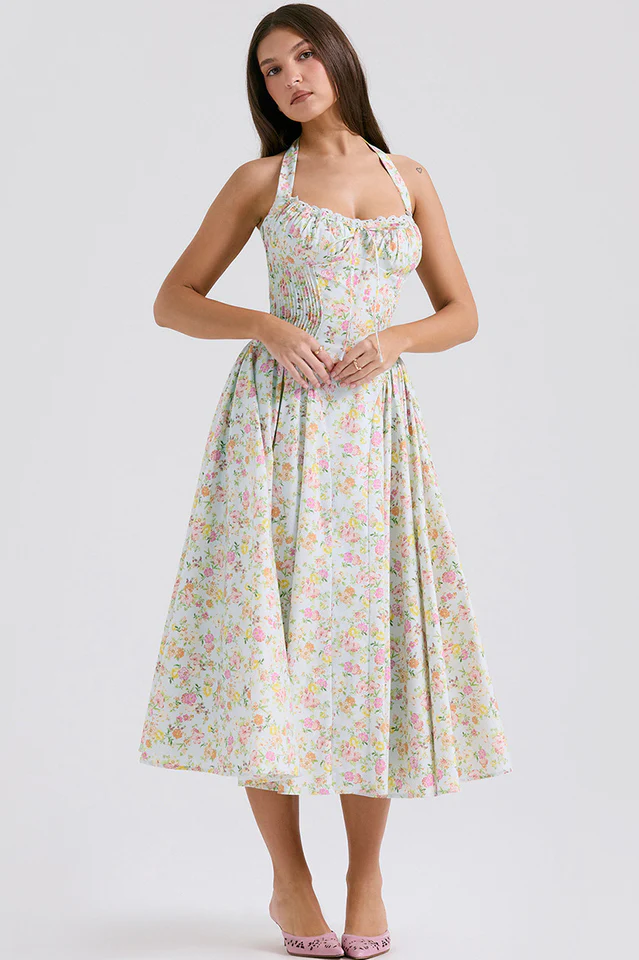 Adabella Cotton Halter Midi Sundress