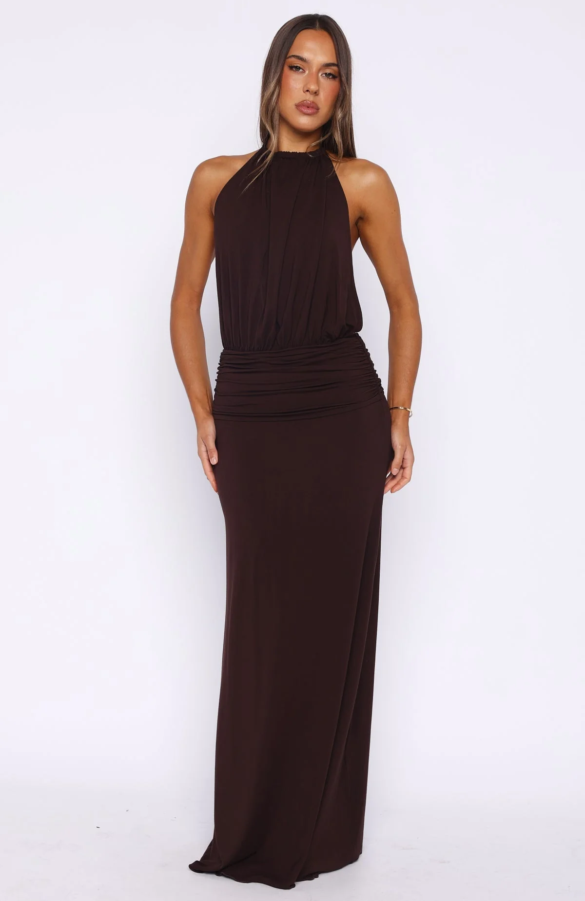 She's Got That Look Halter Neck Maxi Dress Dark Chocolate