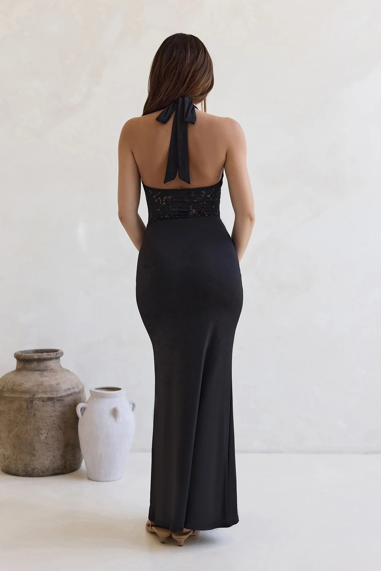 Live And Love Lace Halter Maxi Dress Black