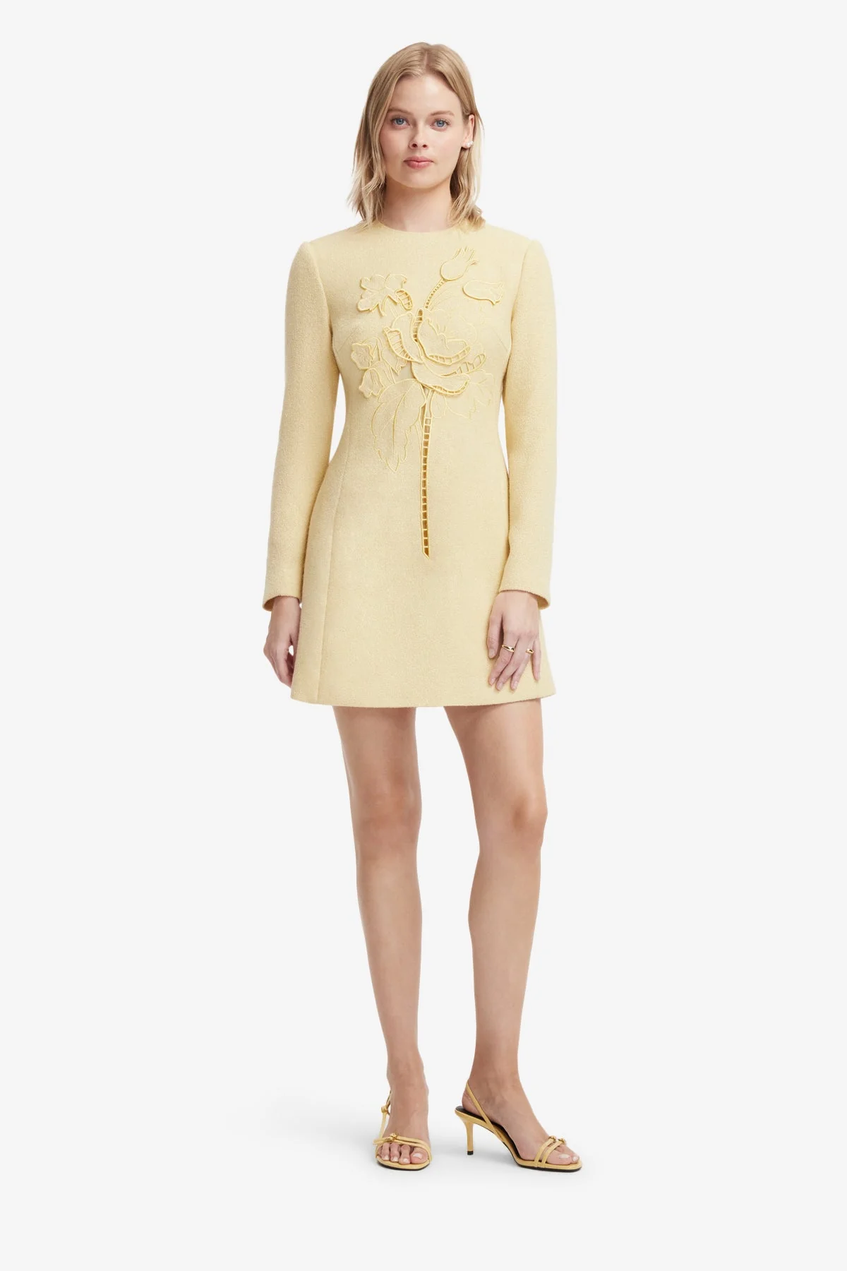 Aliza Appliqué Tweed Mini Dress - Dusty Yellow