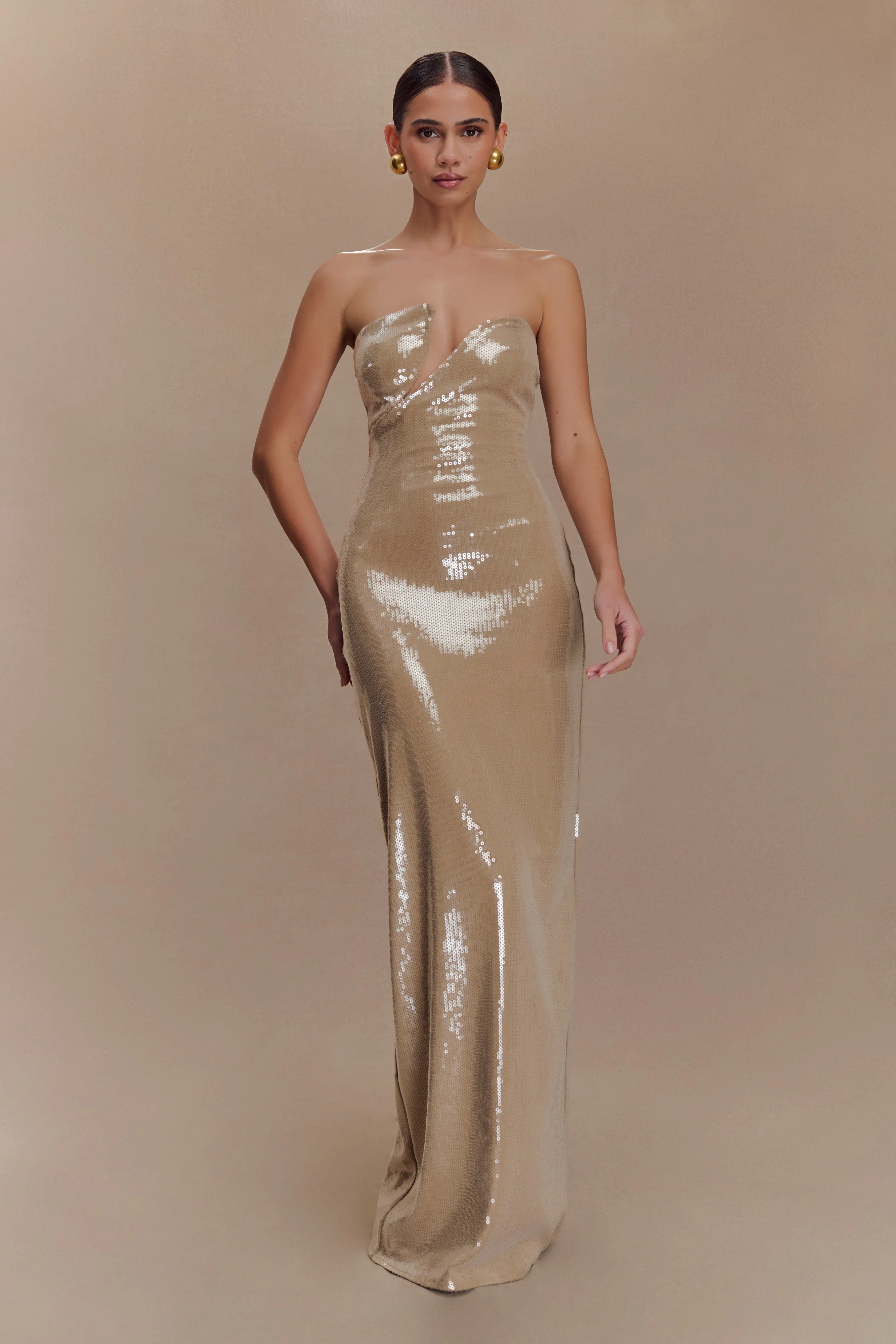 Winston Strapless Sequin Maxi Dress - Taupe