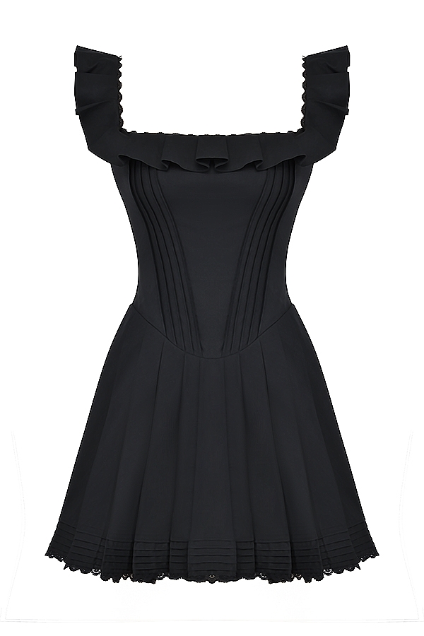 Black Pin Tuck Pleated Dress