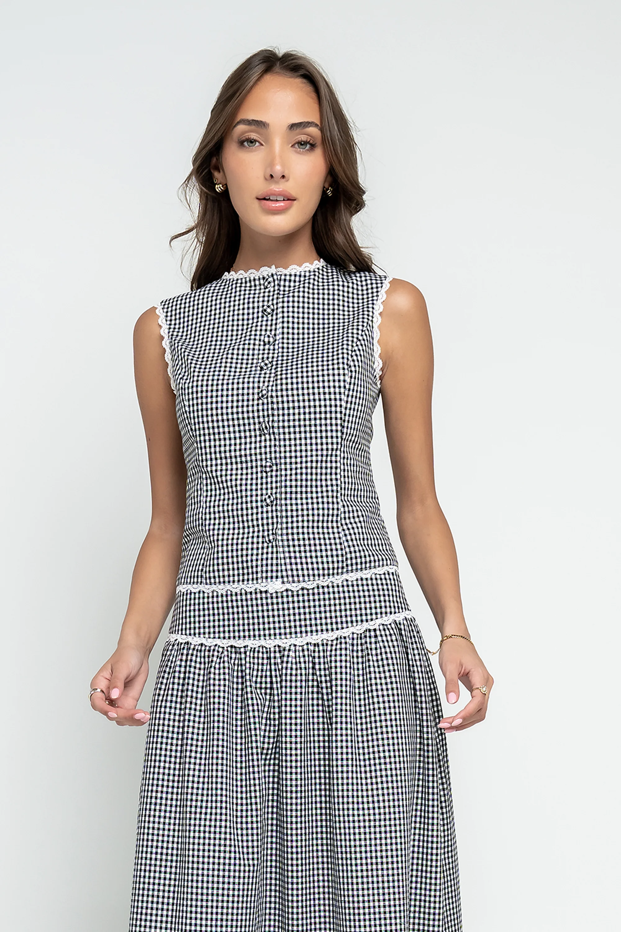 Kellie Gingham Tank in Black - FINAL SALE