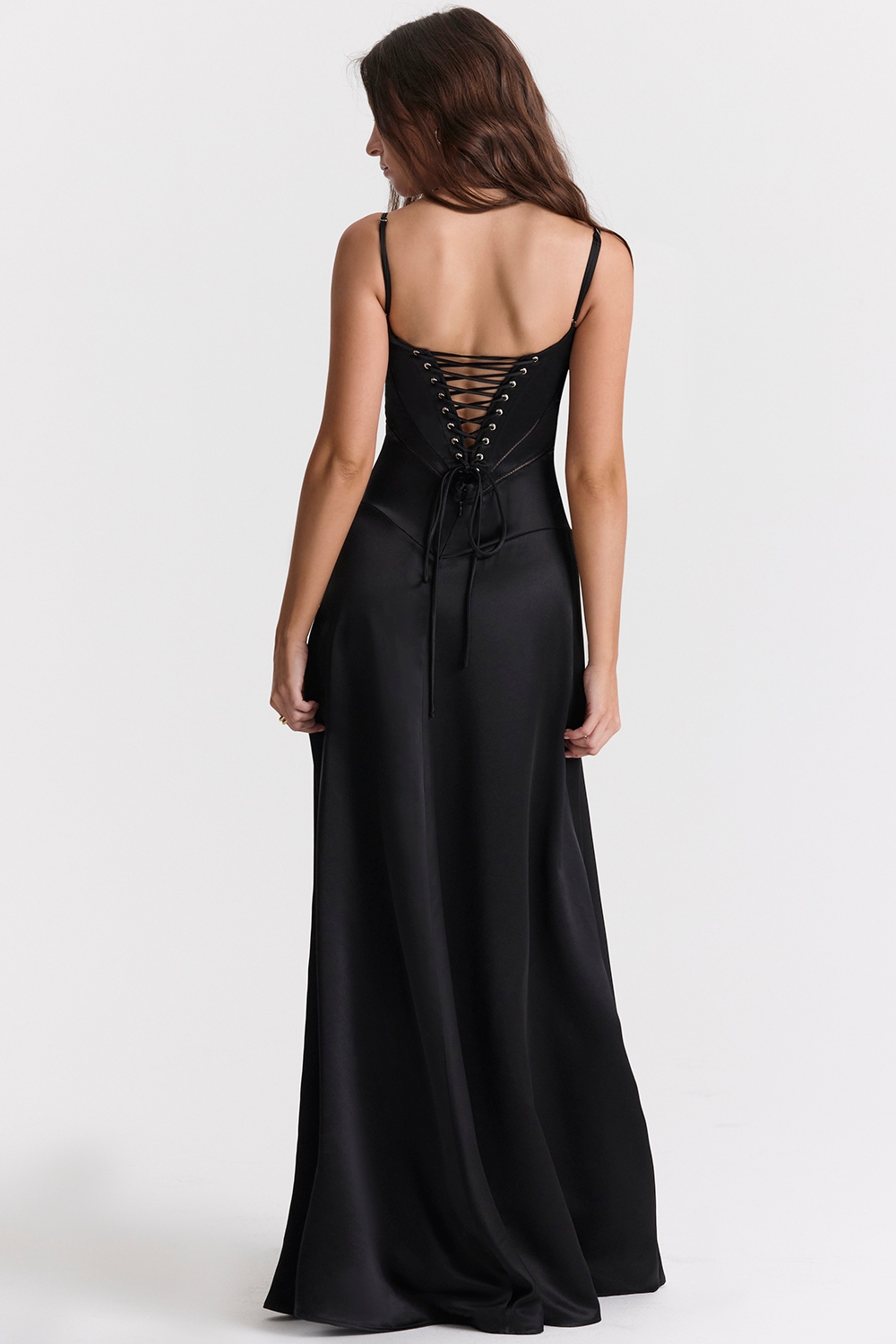 Black Lace Up Maxi Dress