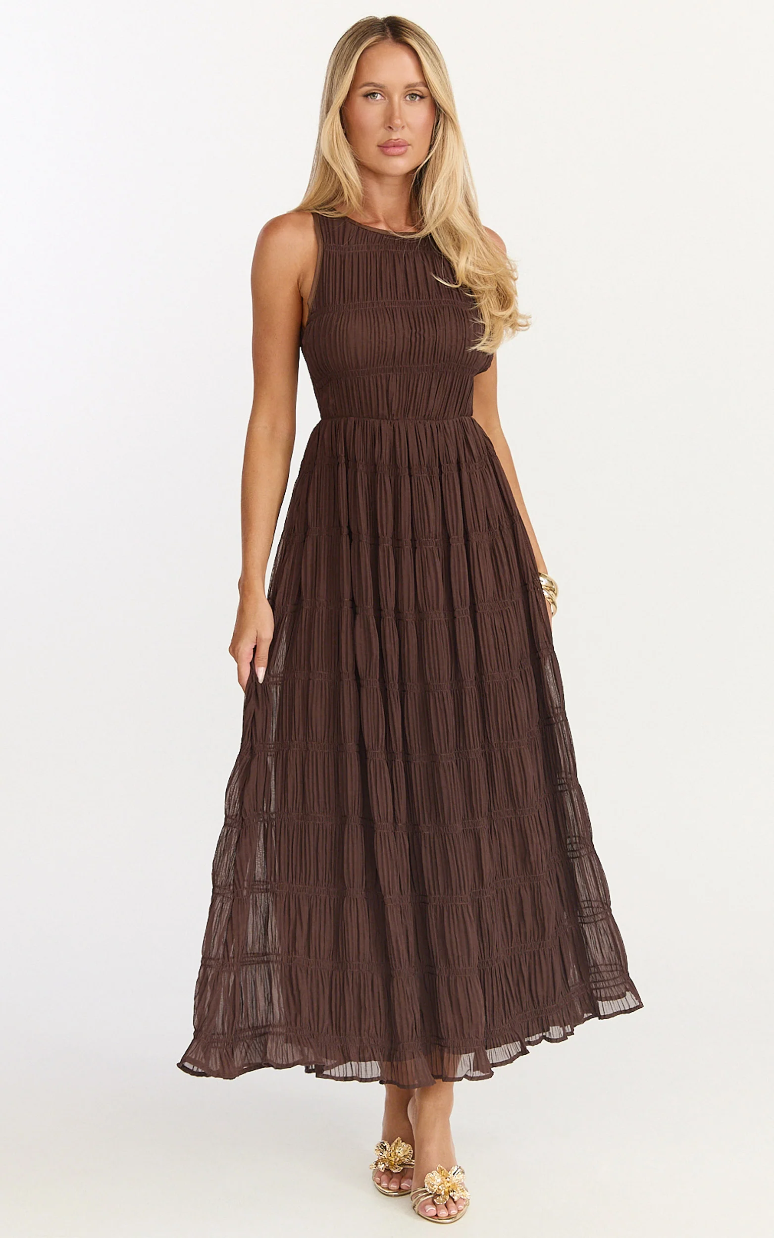 Paloma Maxi Dress - Ruched Shift Dress in Chocolate