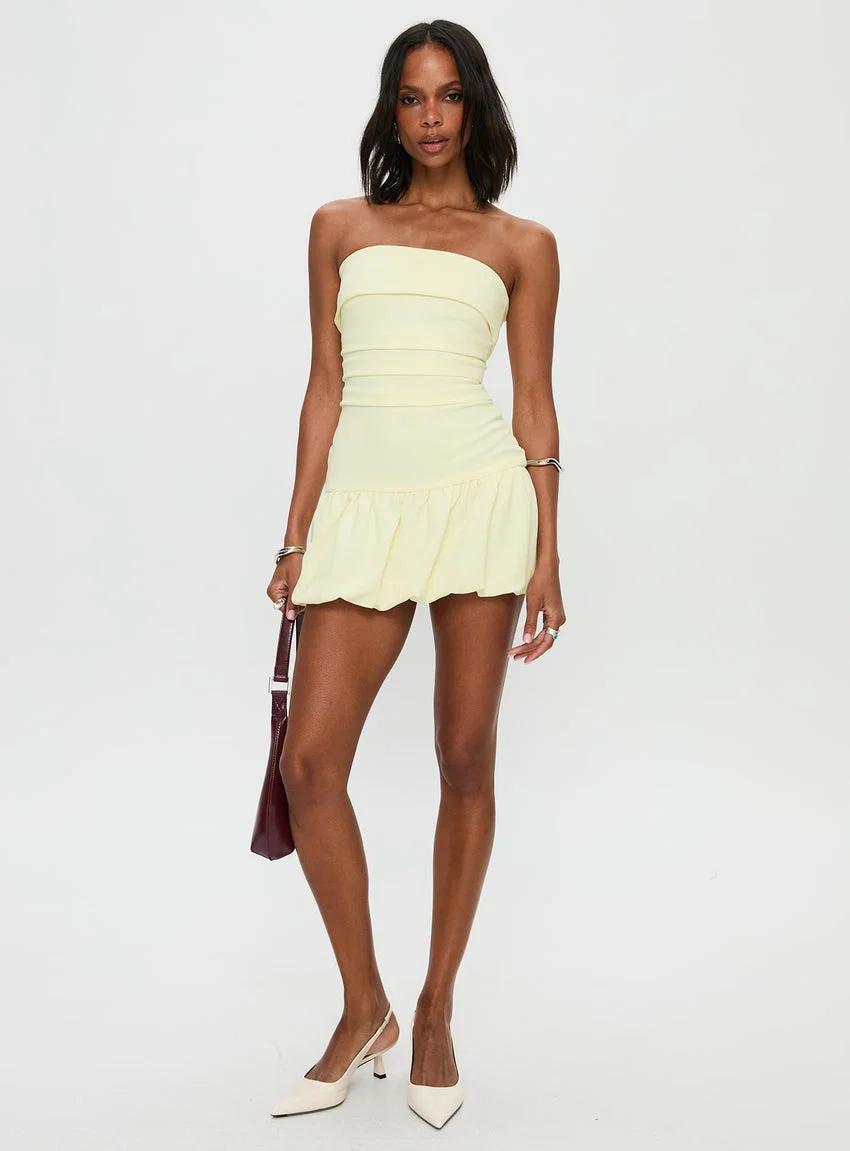 Mousse Strapless Mini Dress Lemon Tall - luluinthesky