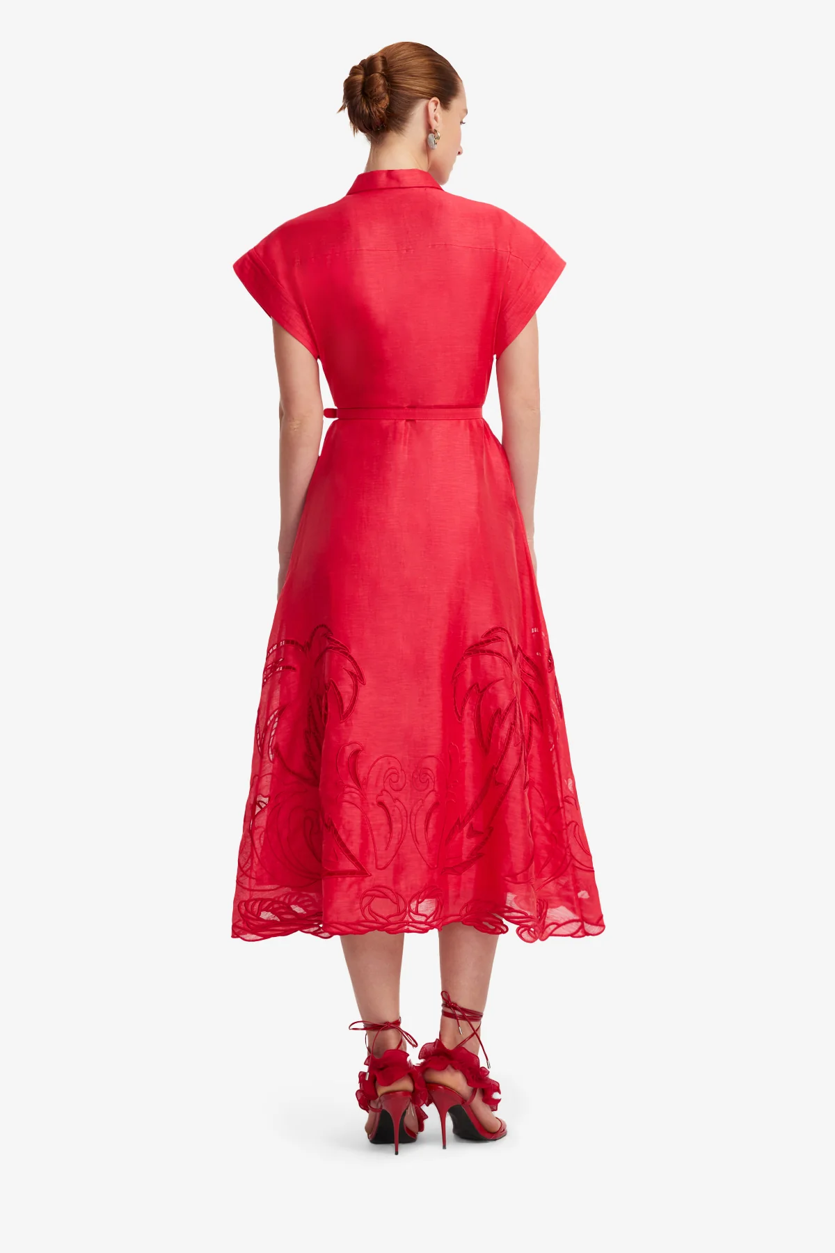 Aubrey Palm Shirt Midi Dress - Scarlet