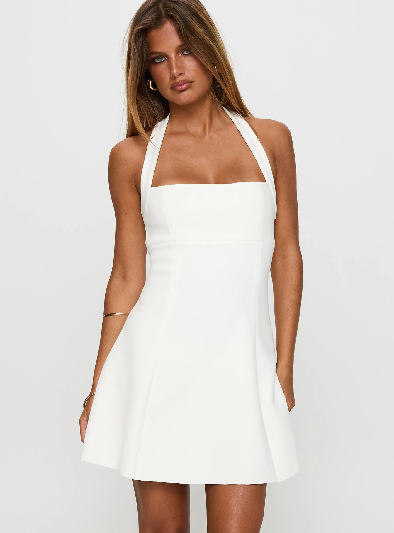 Alyn Halter Mini Dress White - luluinthesky