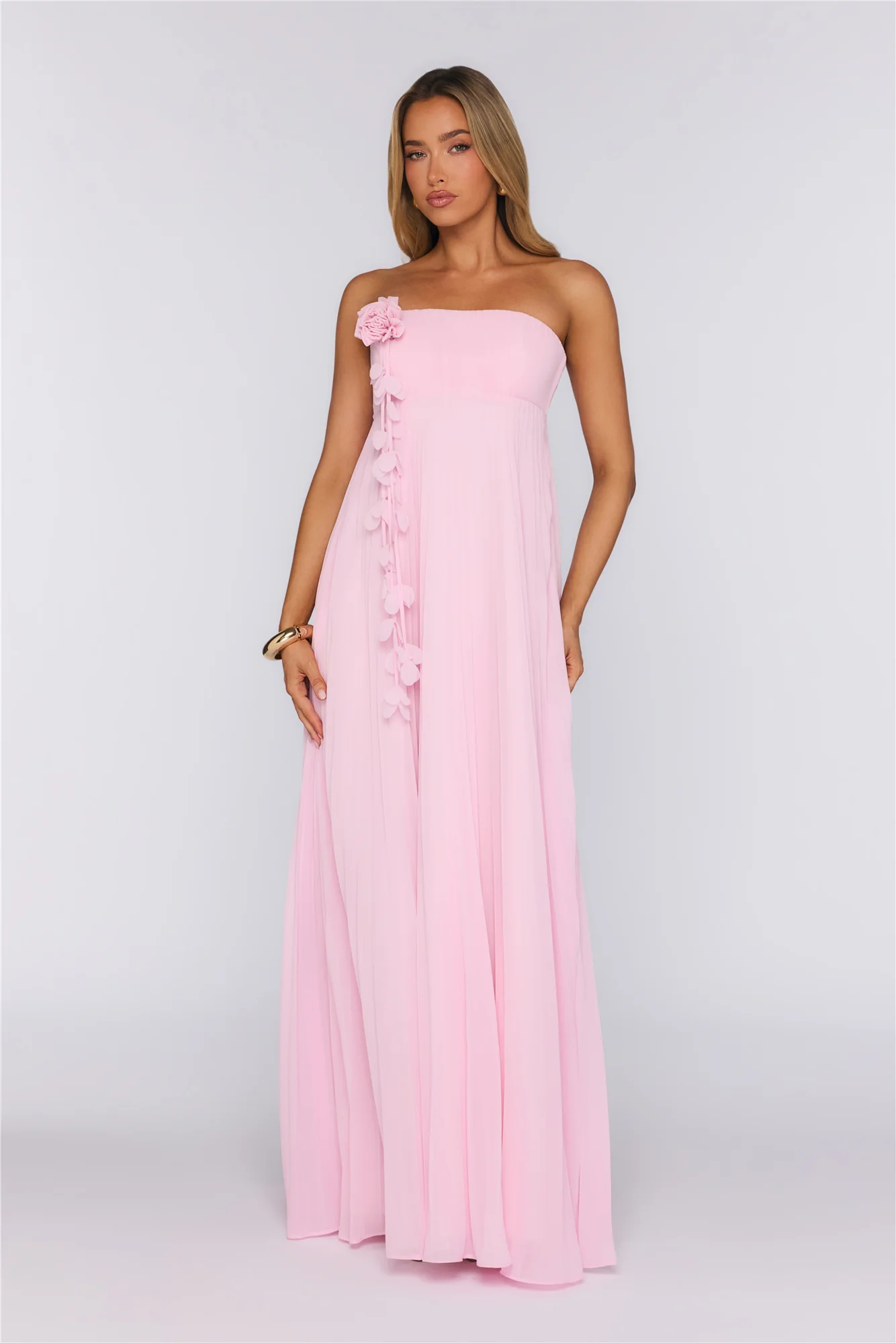 Dreamcatcher Edit Strapless Pleated Maxi Dress Pink