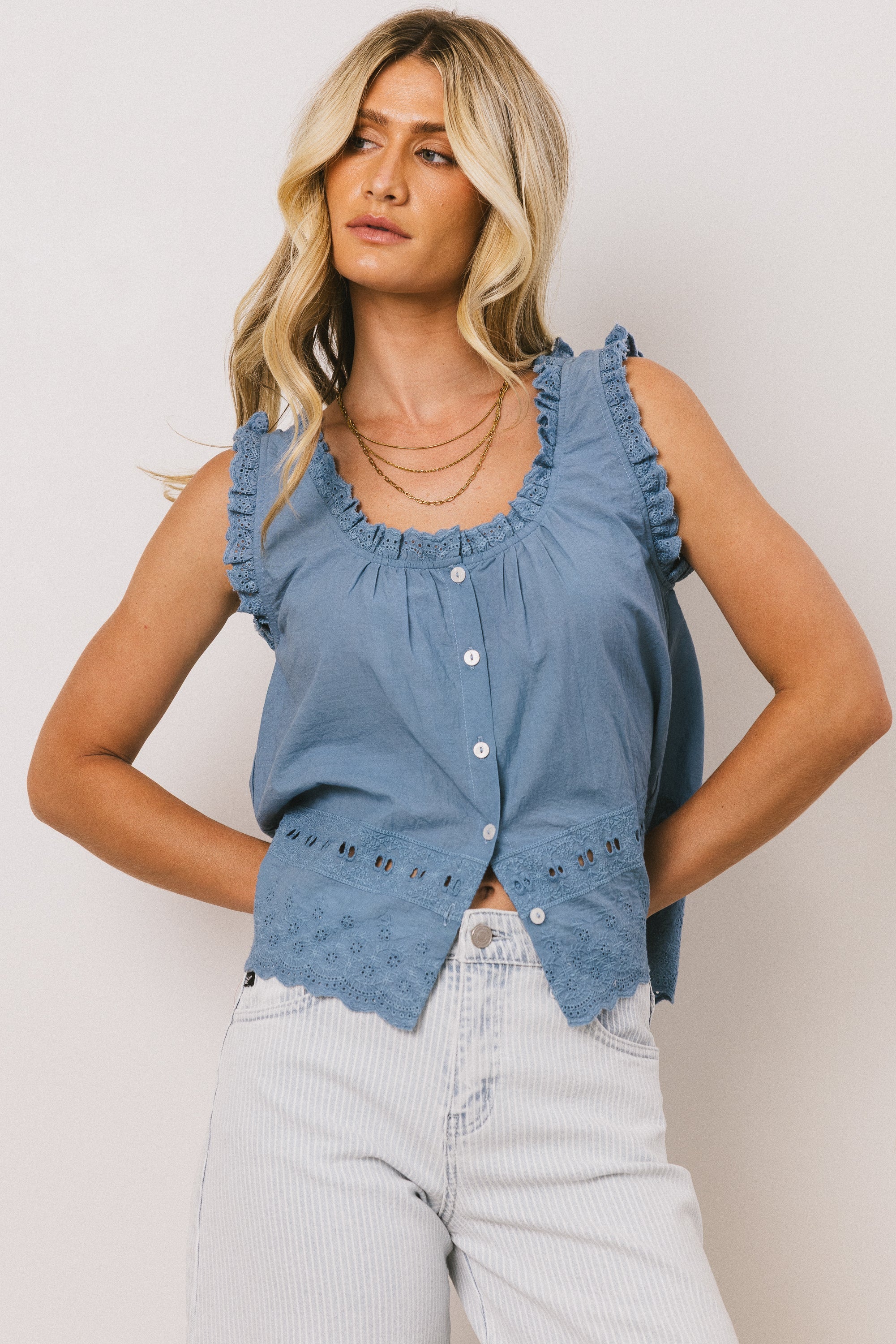 Dorian Embroidered Blouse in Denim