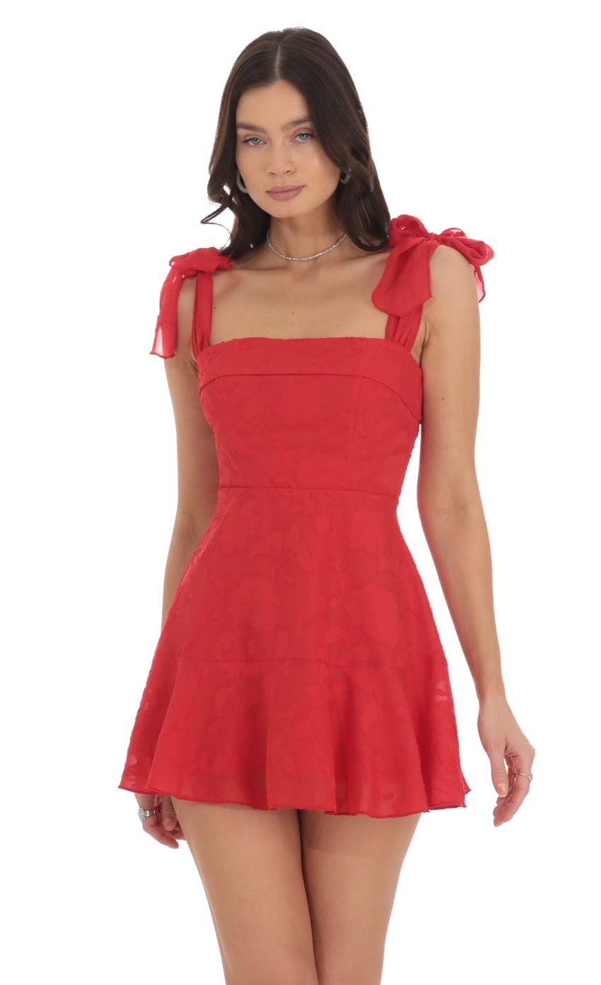Textured Floral A-line Dress in Red