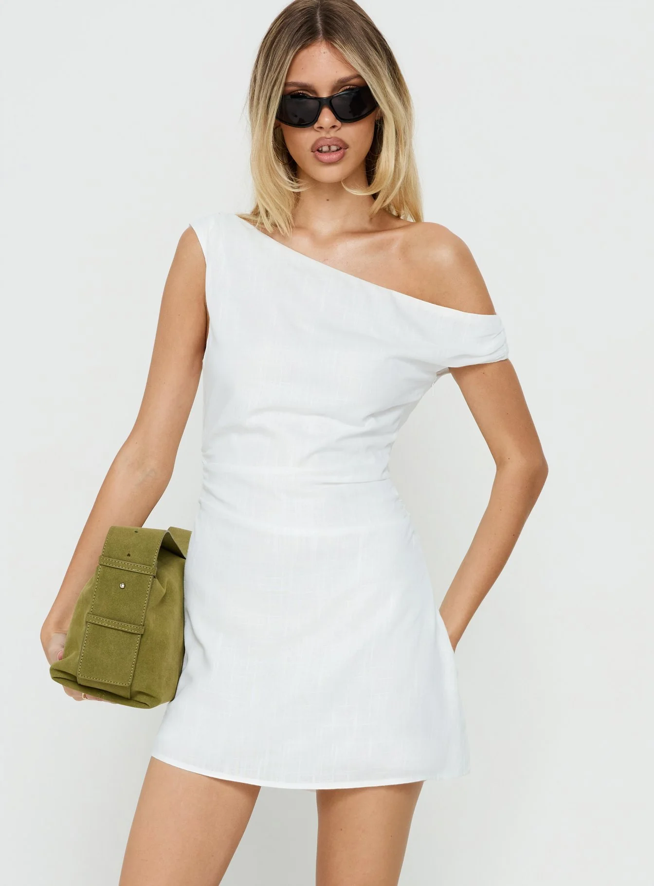Izadonna Off Shoulder Cinched Mini Dress White