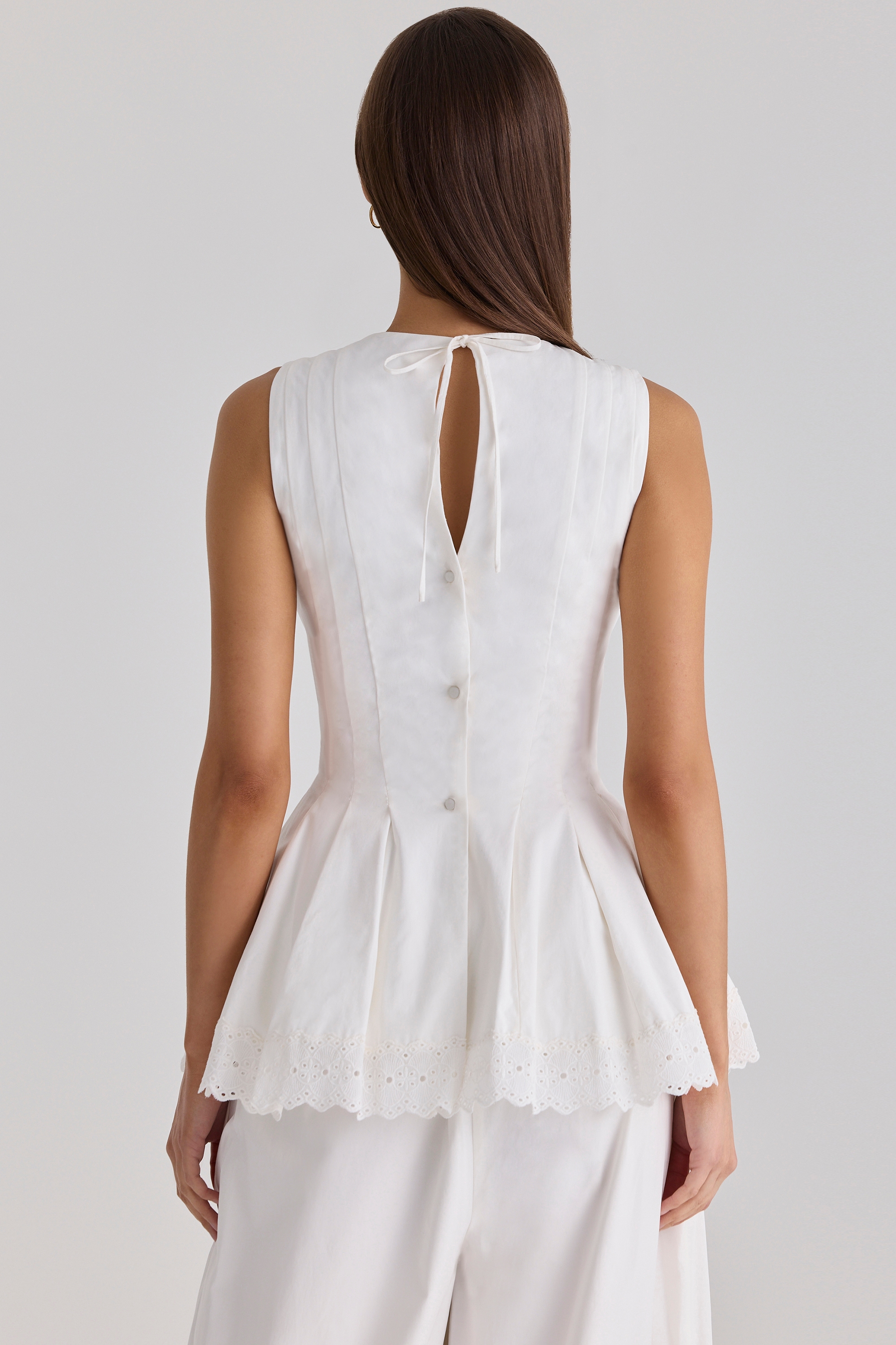 White Cotton Fitted Lace-trim Top