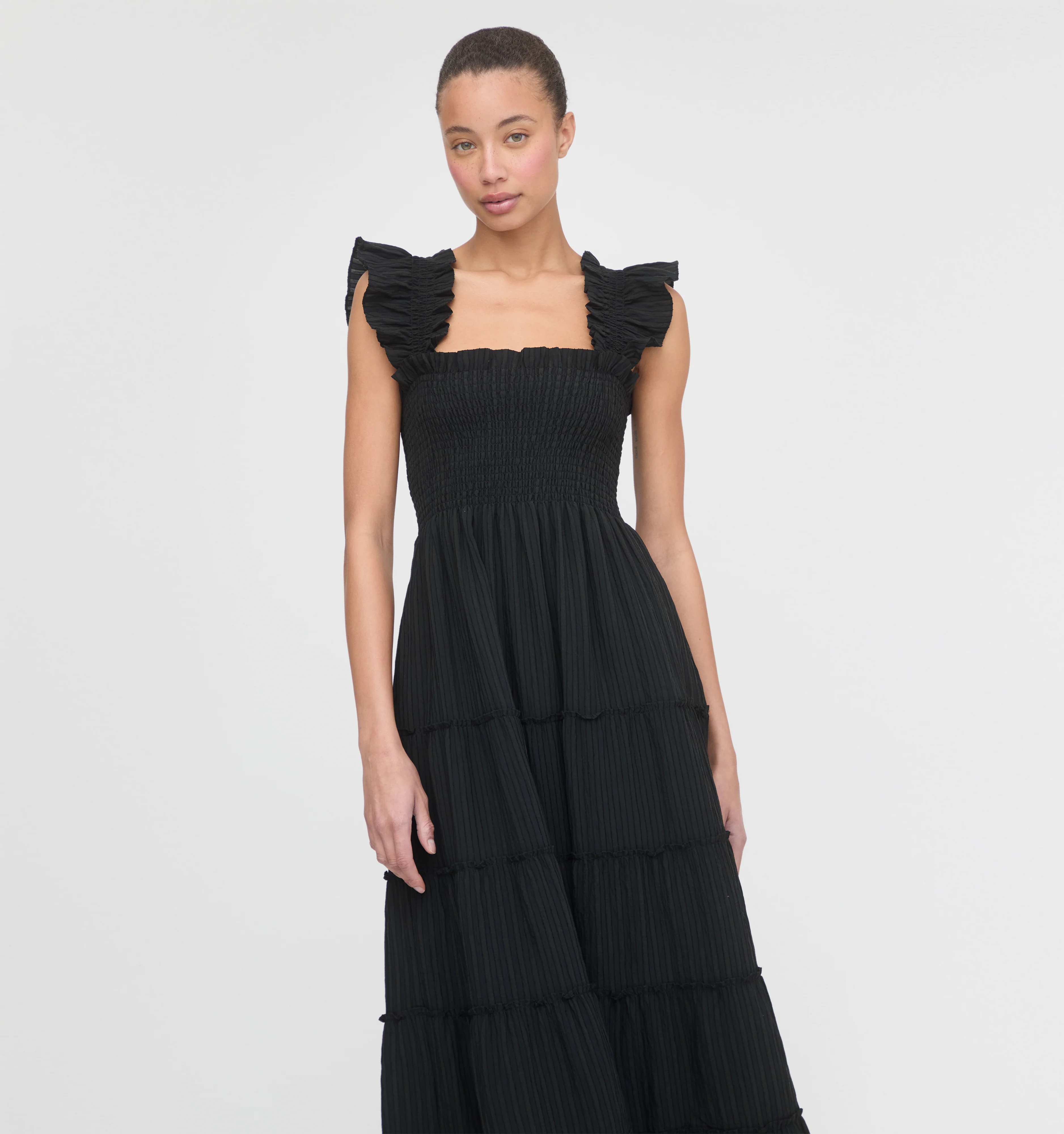 The Ellie Maxi Nap Dress - Black Tonal Seersucker