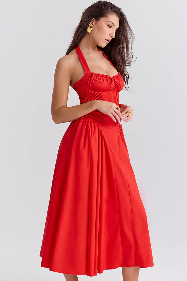 Adabella Cotton Halter Midi Sundress