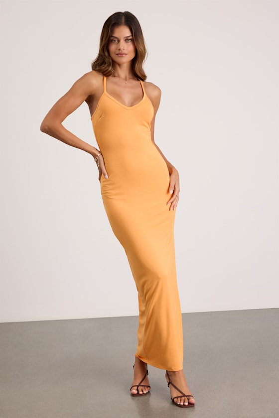 Palani Light Orange Jersey Knit Maxi Dress