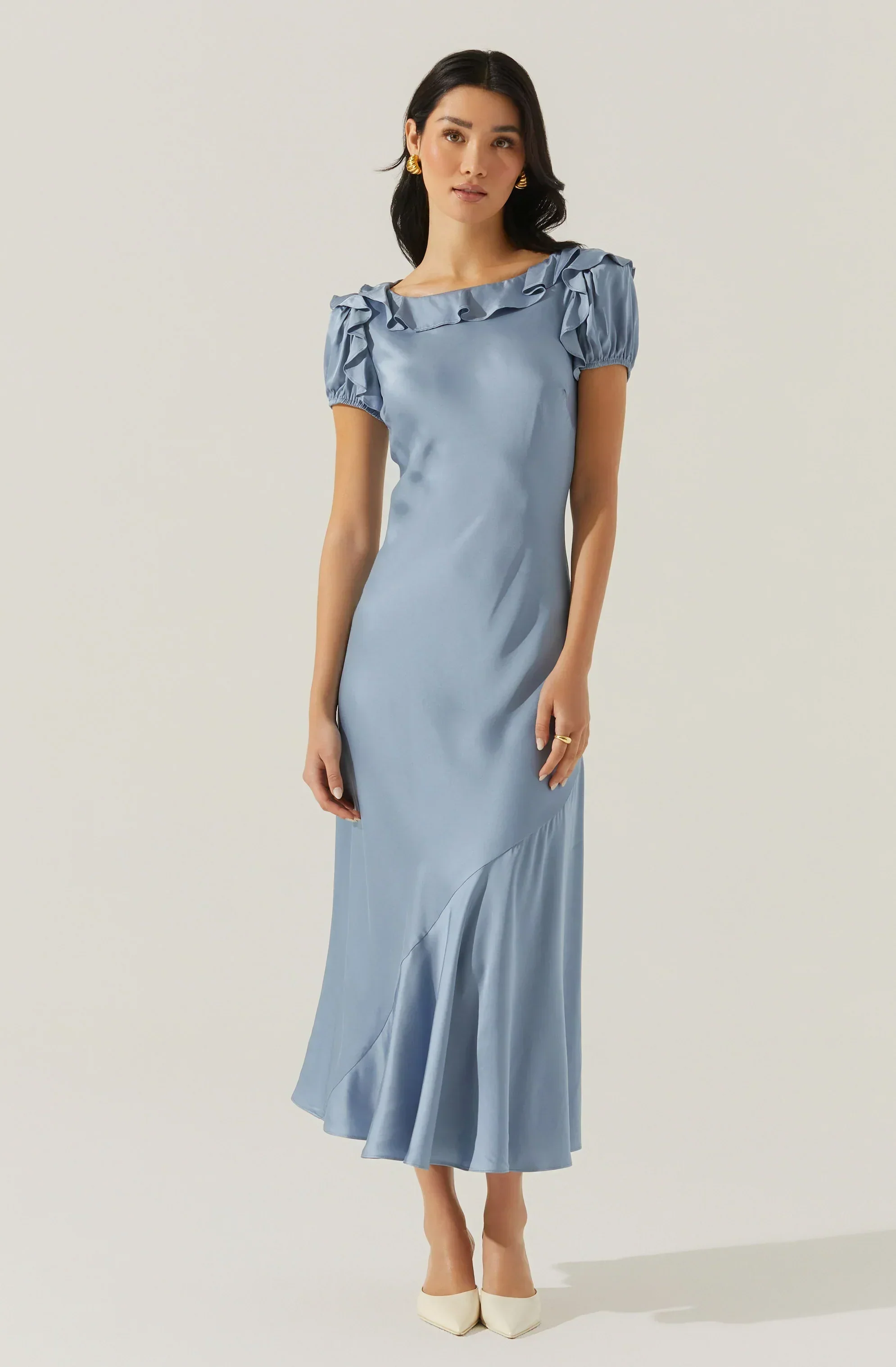 Auden Satin Ruffle Midi dress