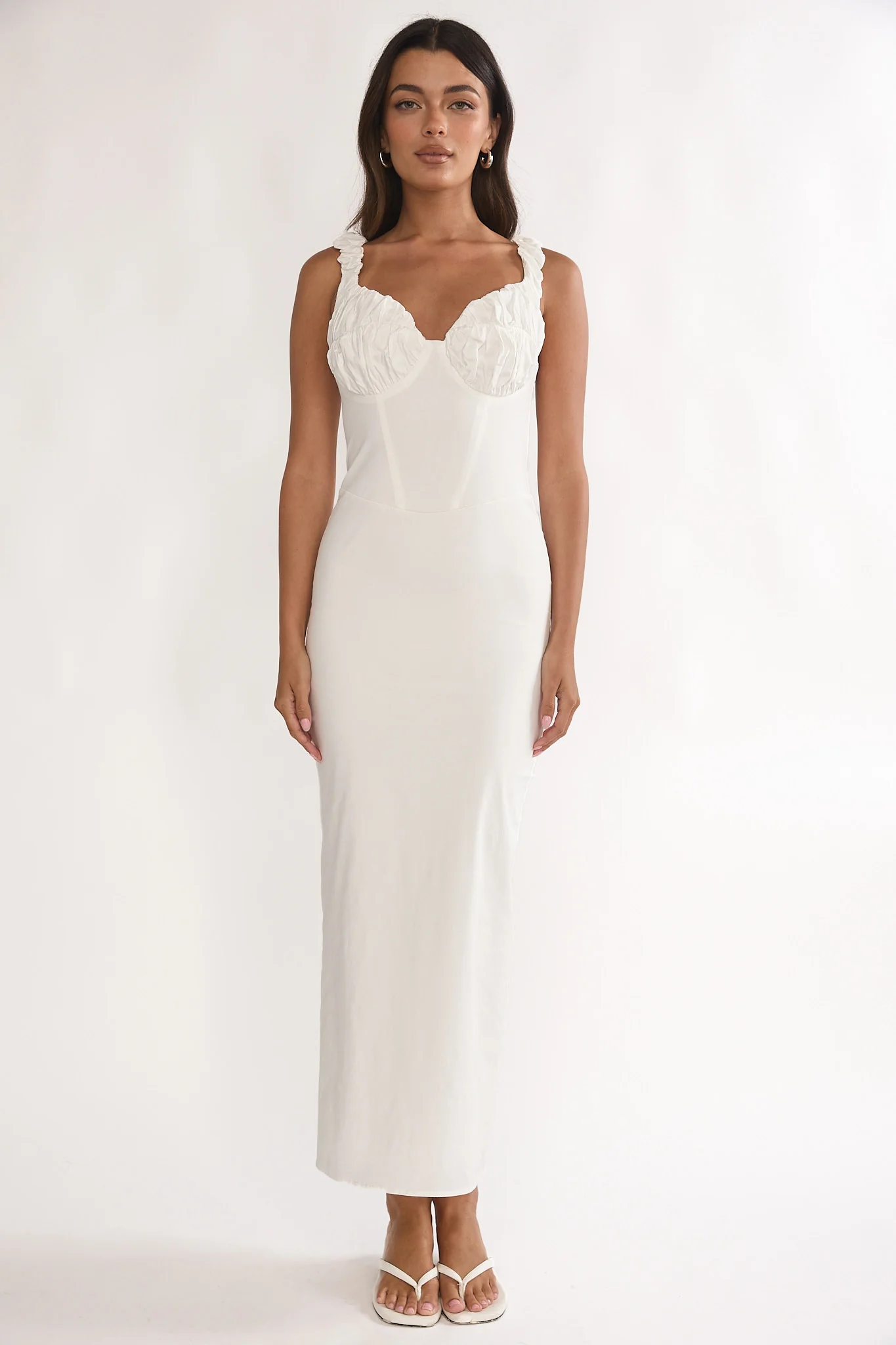 Zabrina Shirred Bust Maxi Dress Off White - luluinthesky