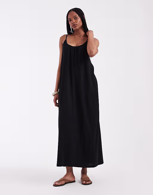Vero Moda Tall chuck on cami maxi dress in black