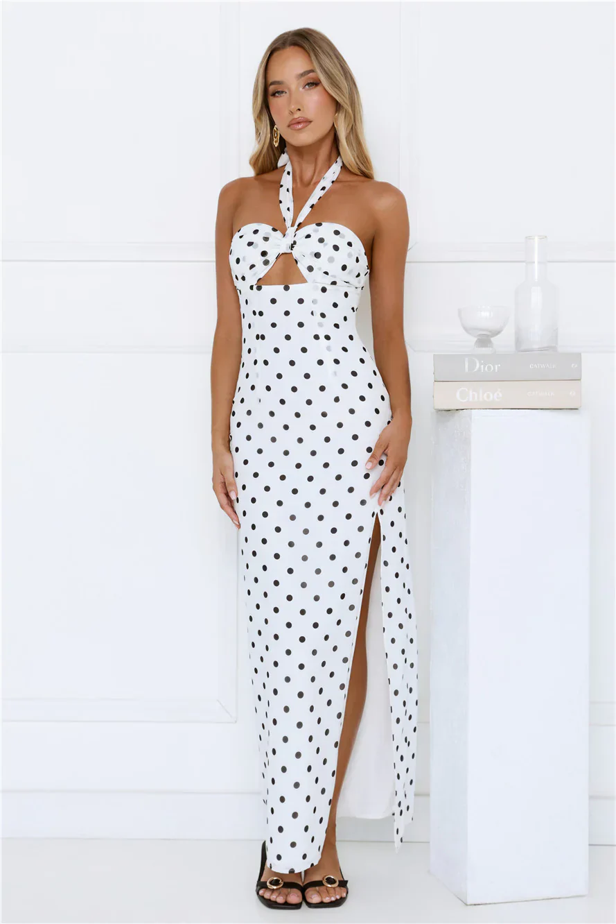 Chic Days Strapless Polka Dot Maxi Dress White
