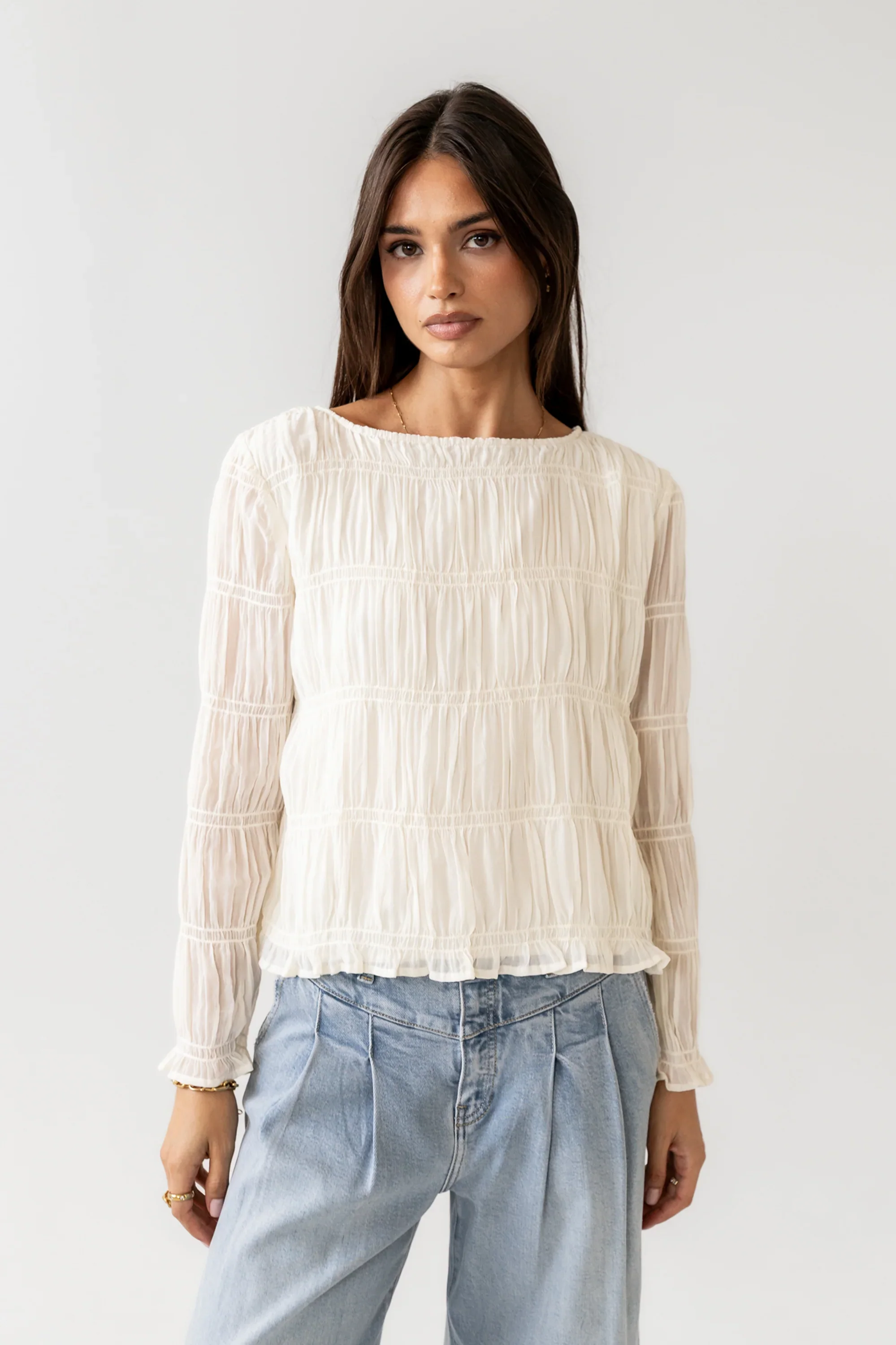 Zuri Smocked Blouse in Cream