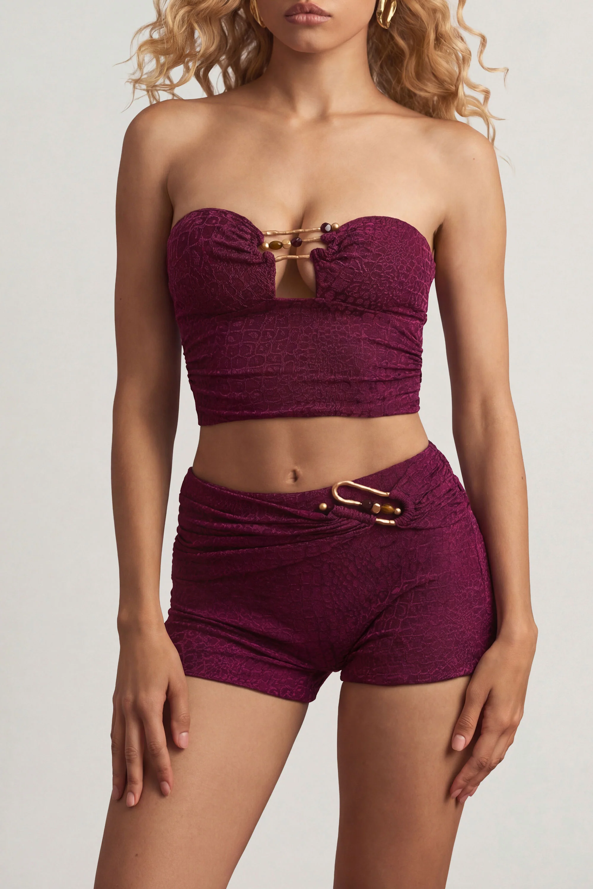 Hardware-Detail Bandeau Crop Top in Berry Purple