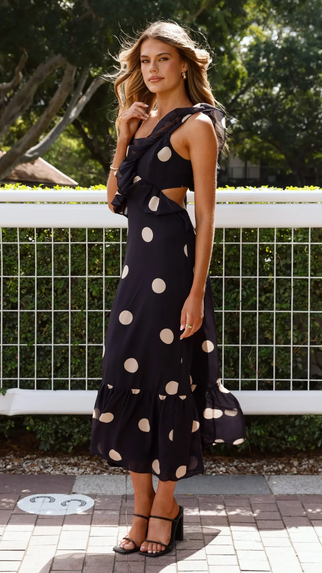 Taylee Midi Dress - Black/Cream Polka