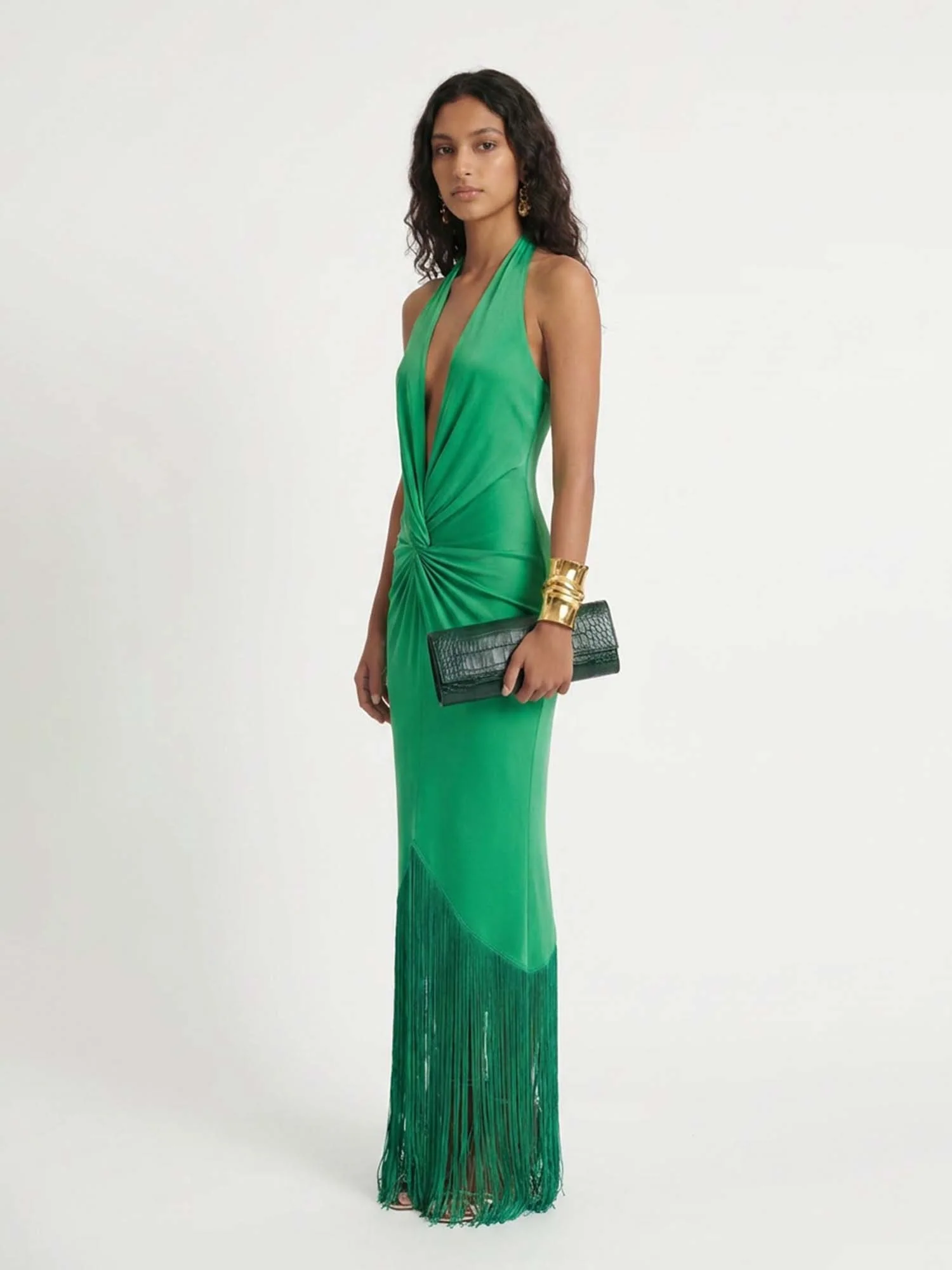 Green Twist Fringe Maxi Dress