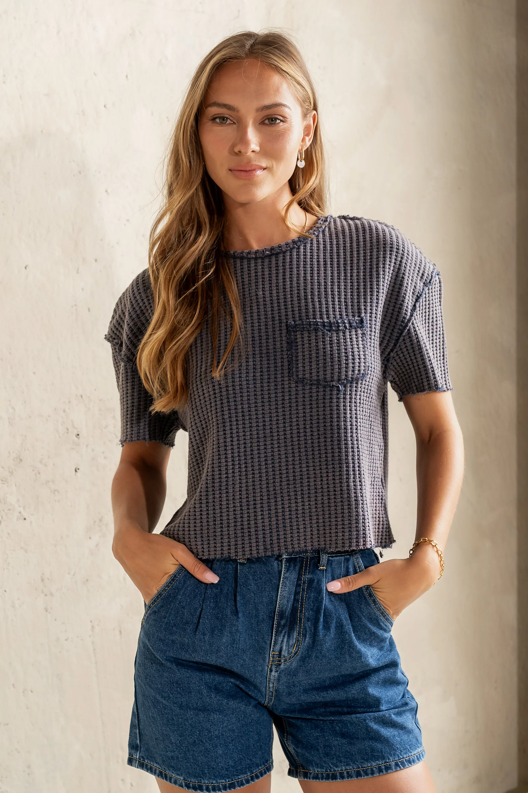 Amaya Knit Tee in Navy