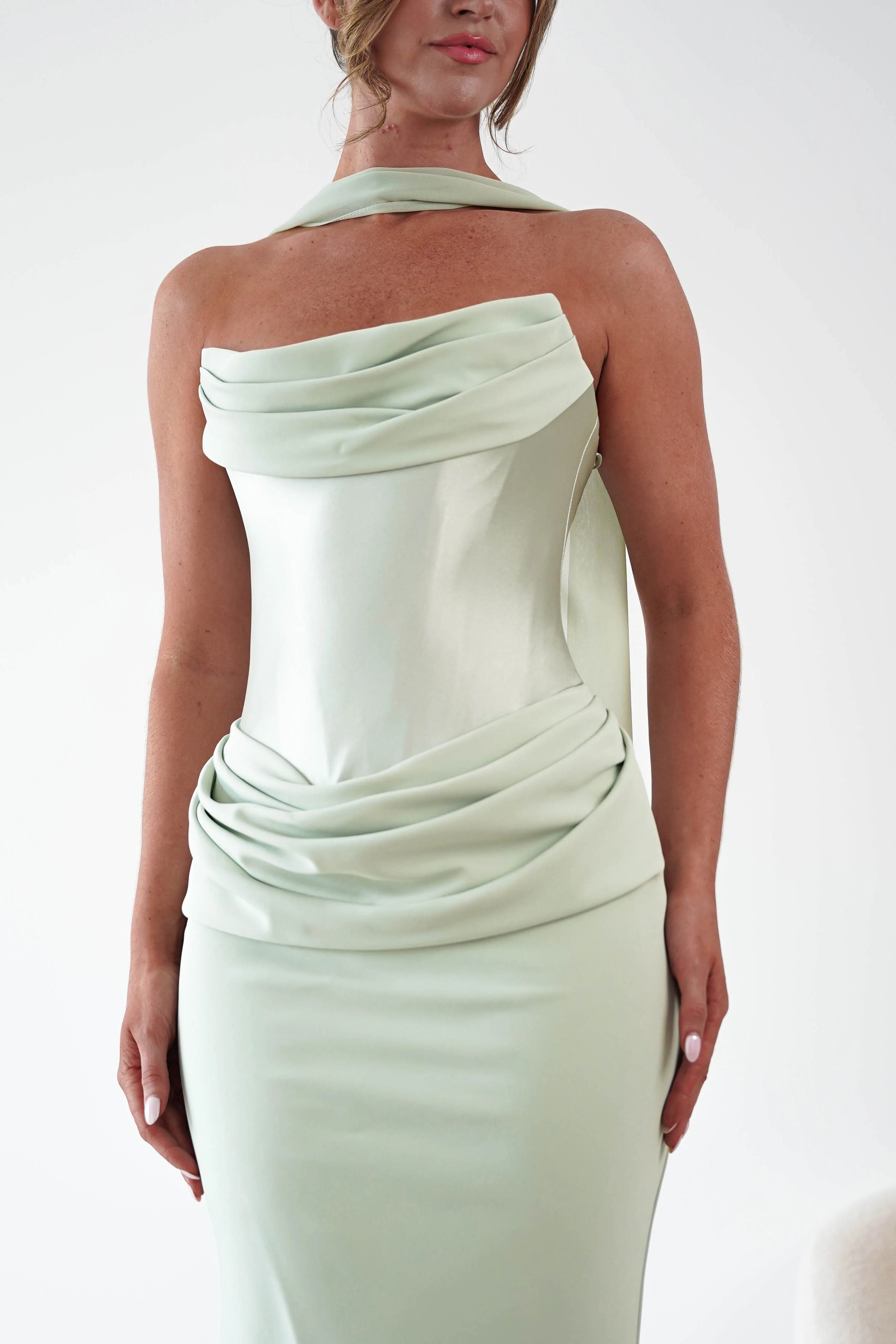 Kailani Strapless Ruched Maxi Dress | Sage