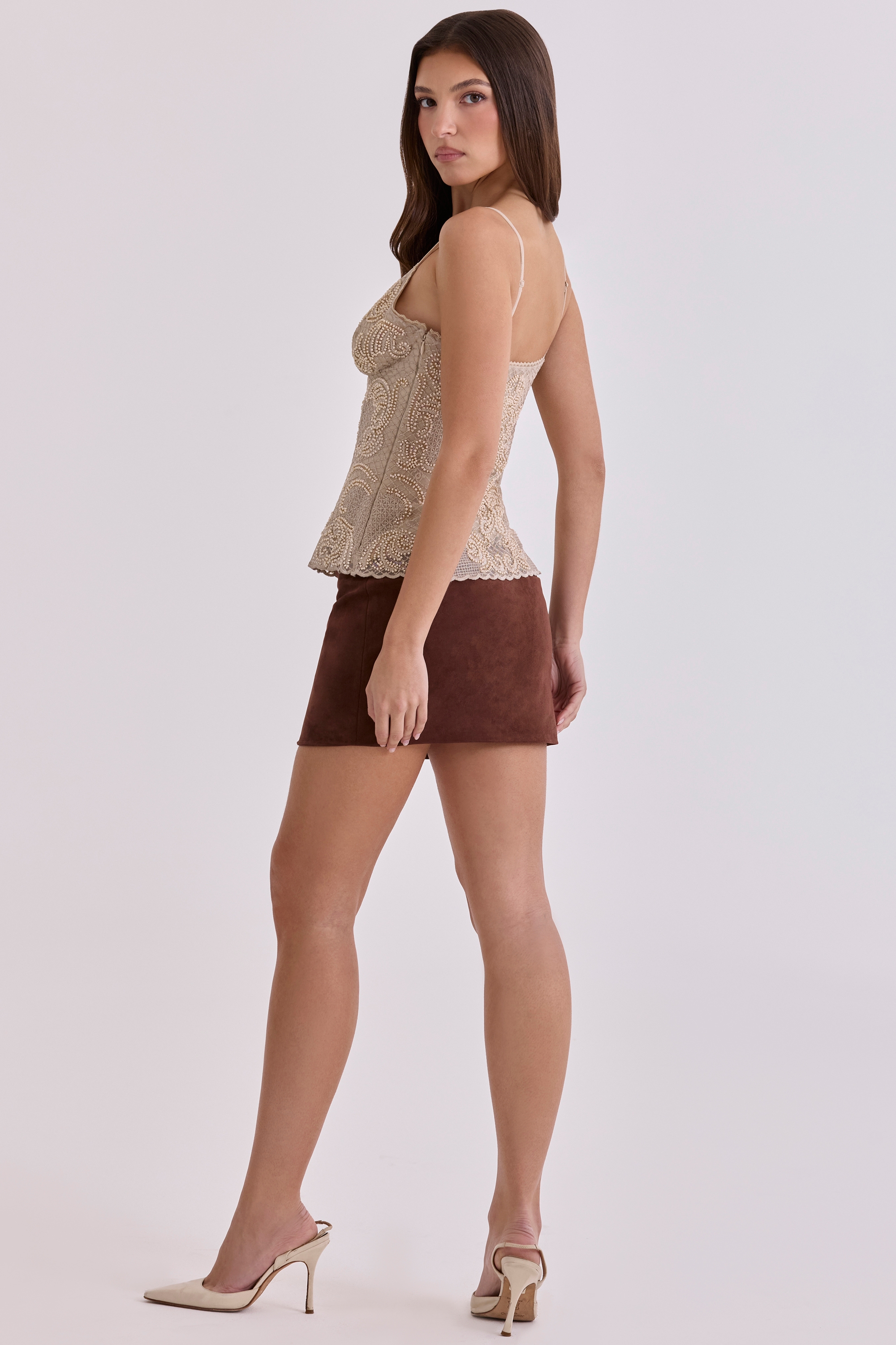 Mocha Vegan Suede Mini Skirt