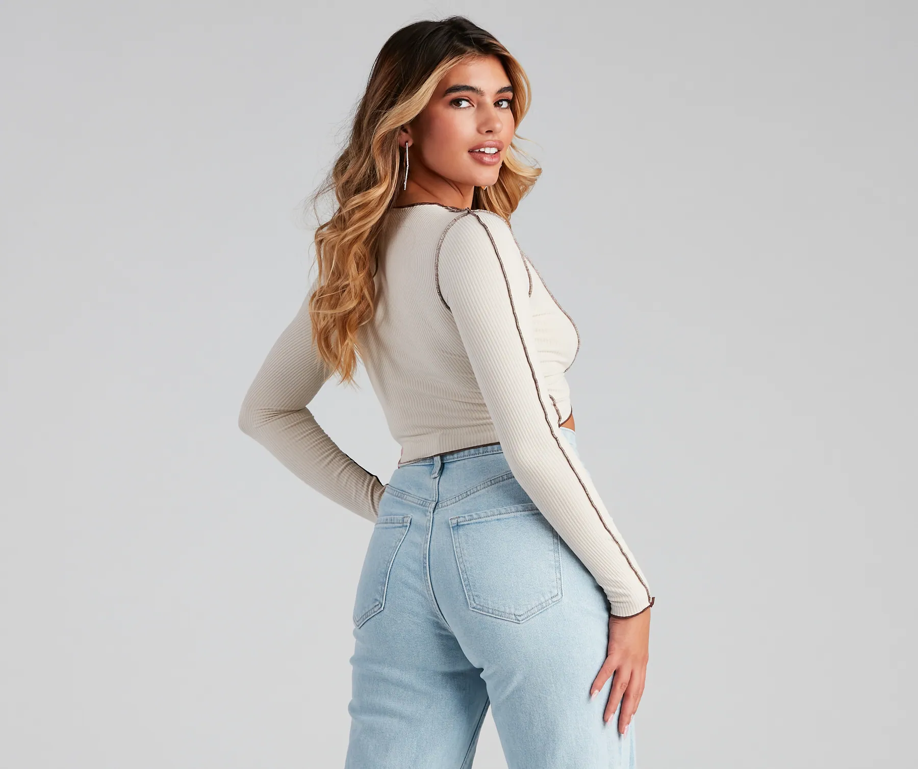 Trendy Ribbed Knit Tie-Front Top