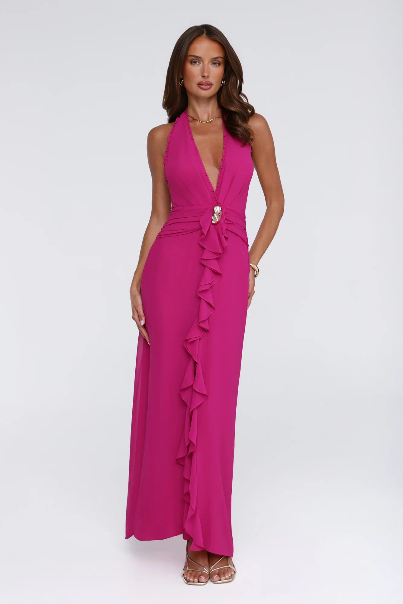 Sea Glass Nights Halter Maxi Dress Fuchsia