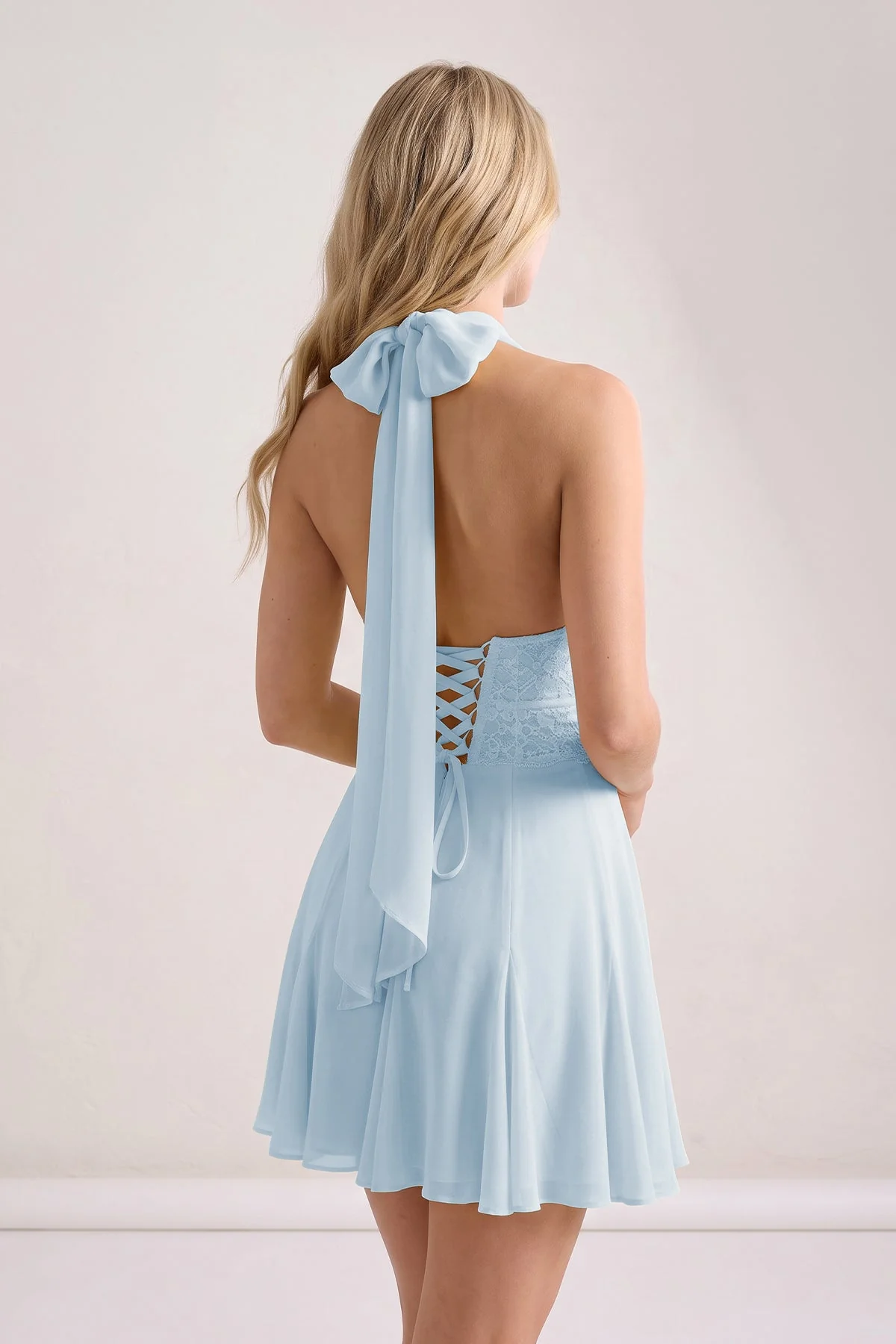 Yellow Plunge A-Line Linen Ruffled Homecoming Dress with Bow
