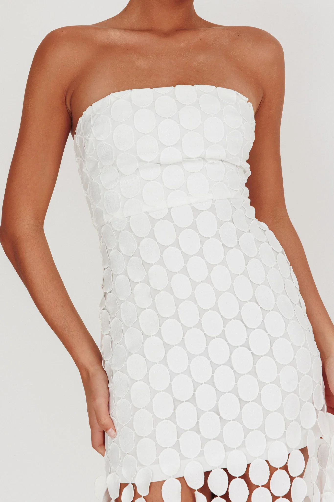 Elio Circle Trim Strapless Mini Dress White - luluinthesky