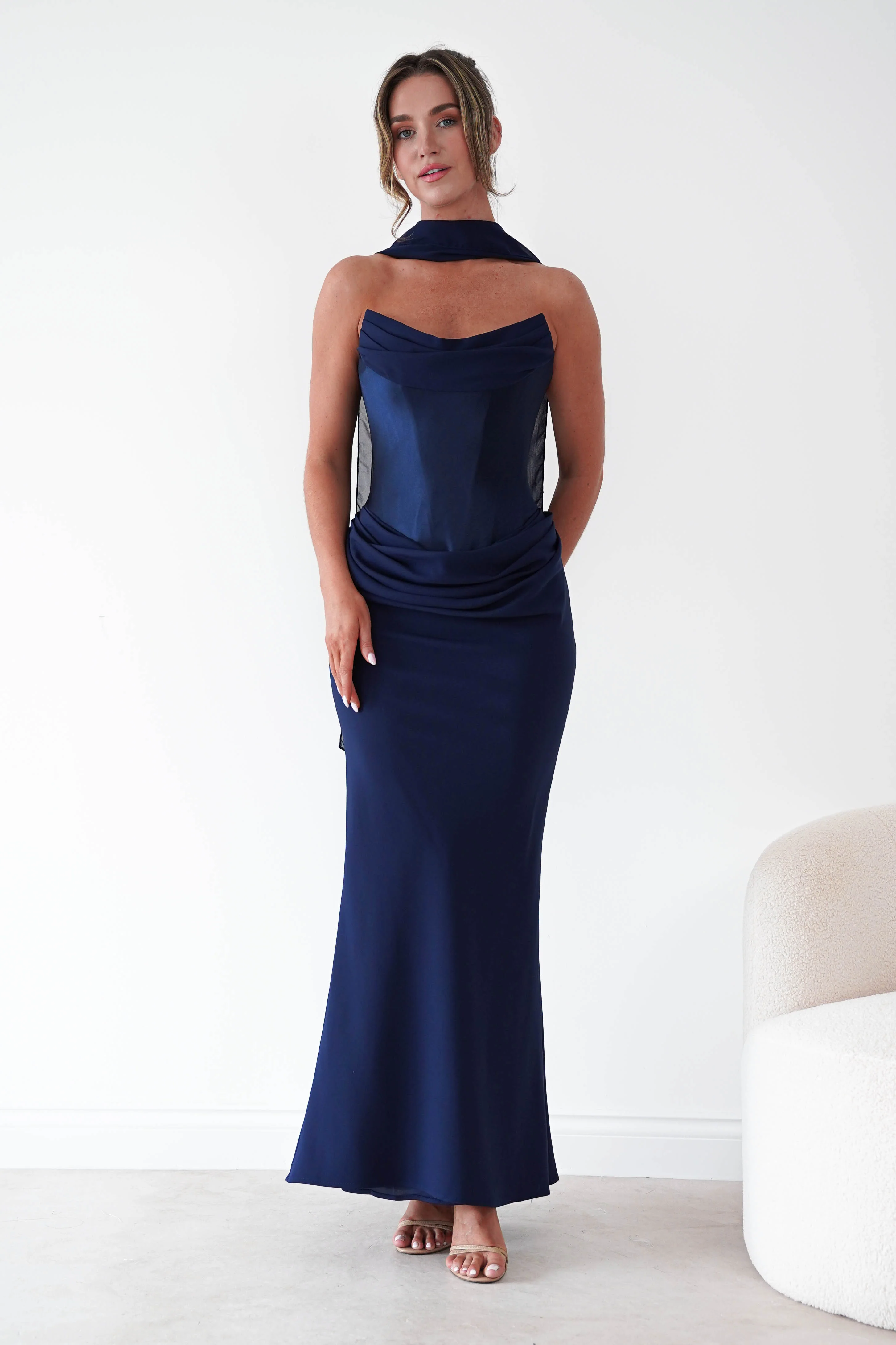 Kailani Strapless Ruched Maxi Dress | Navy
